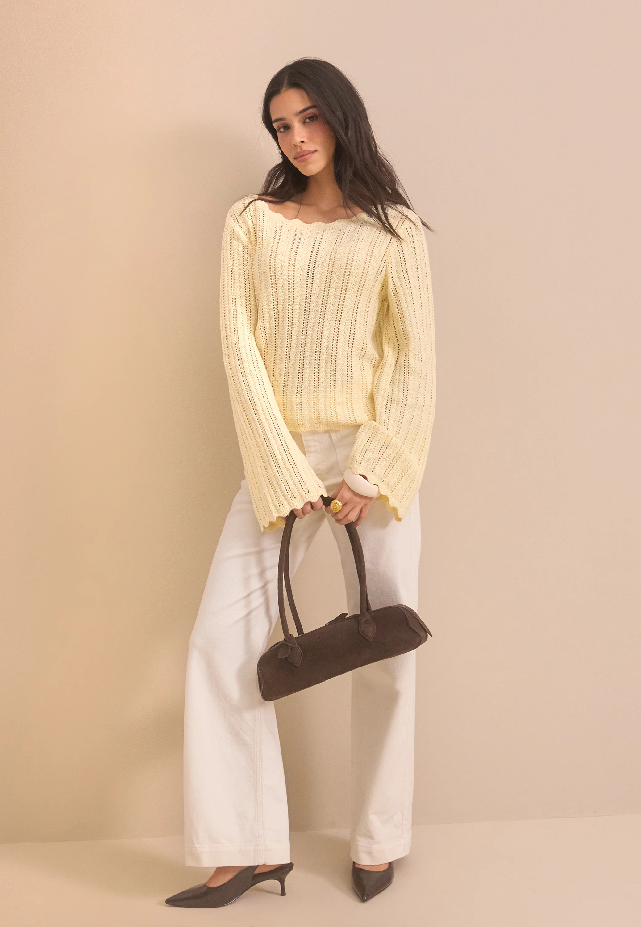 Boat Neck Structure Knitted Sweater - Image 3