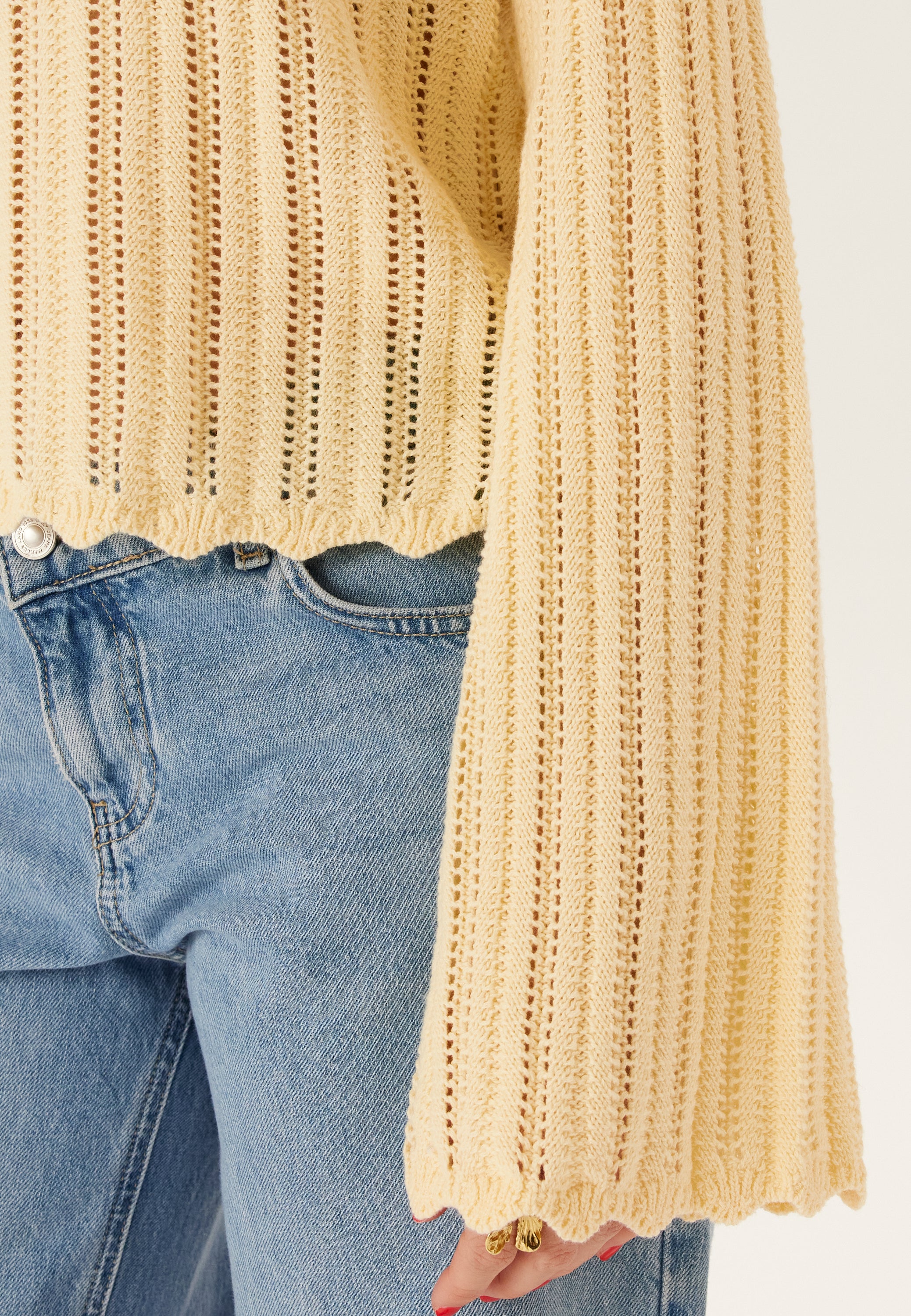 Boat Neck Structure Knitted Sweater - Image 8
