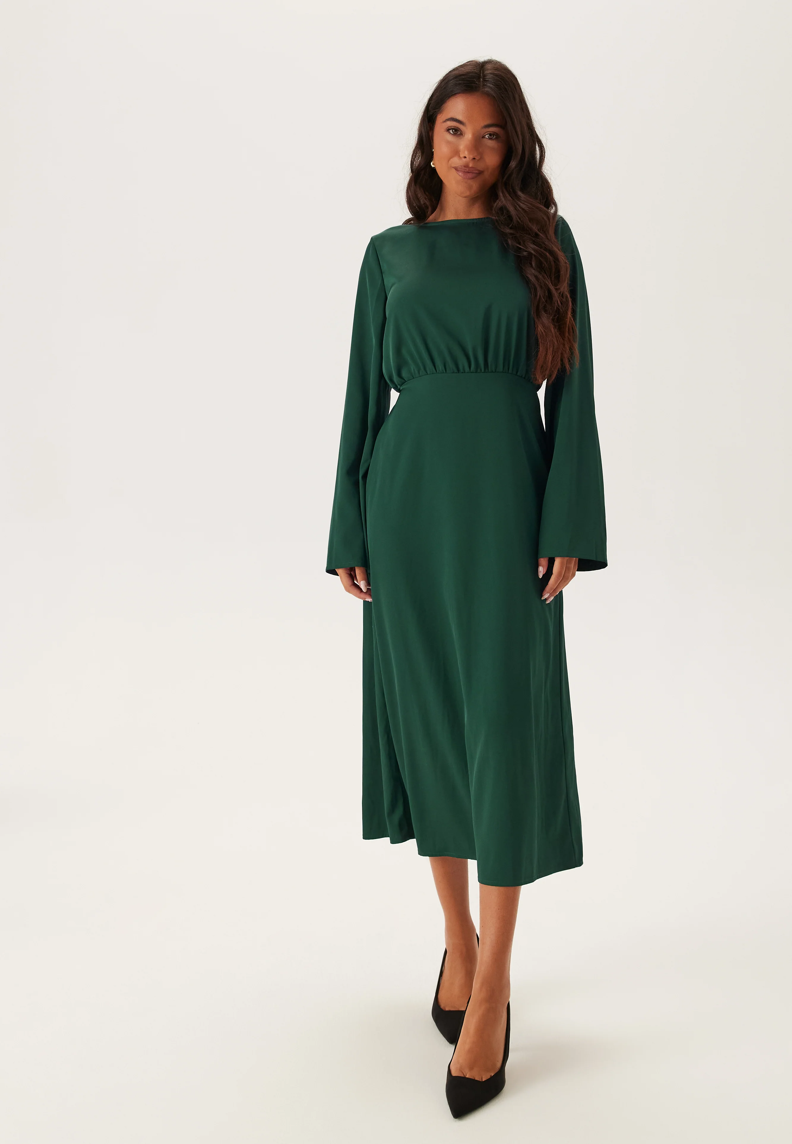 Boatneck Satin Midi Dress