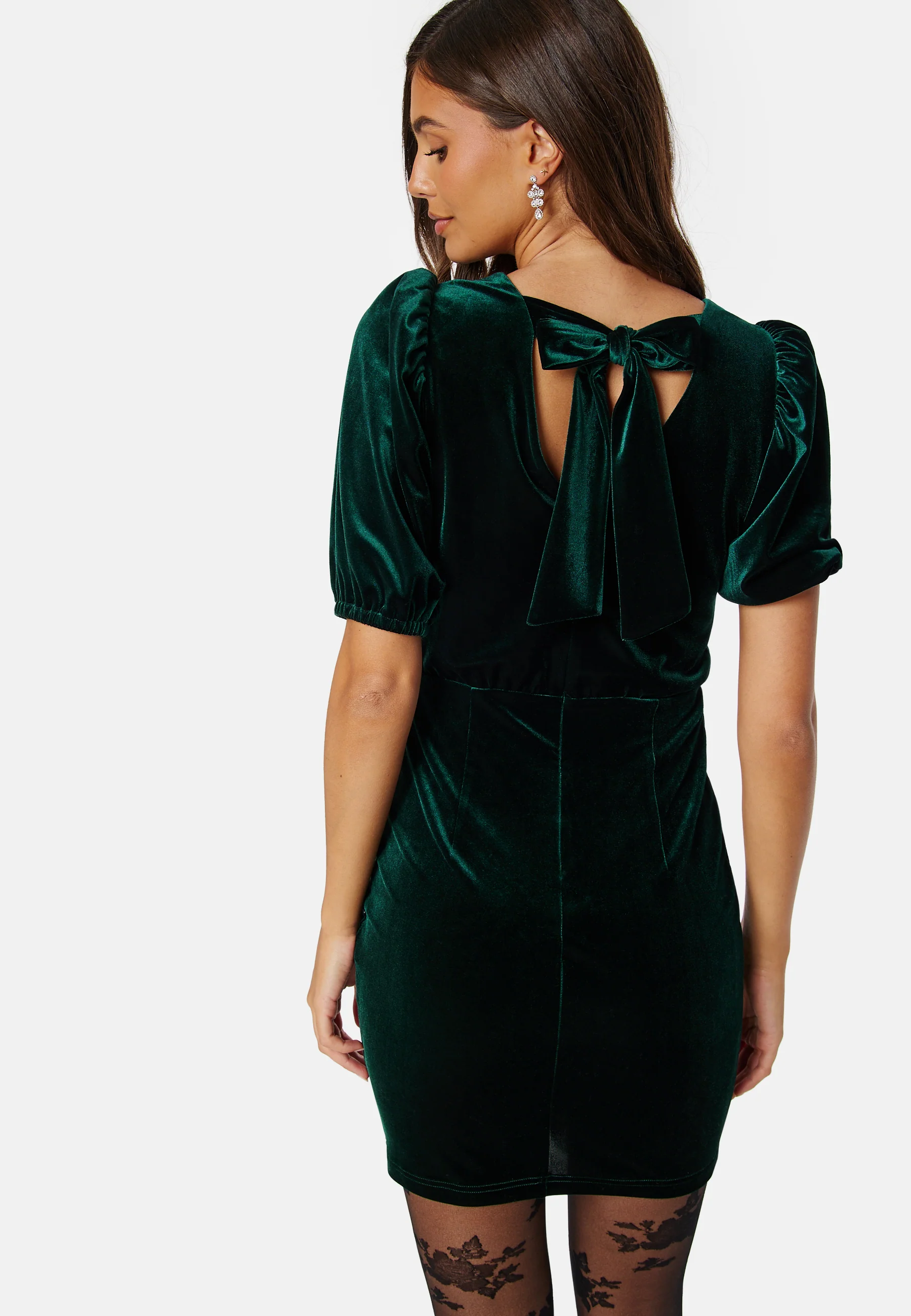 Bow Velvet Short Dress - Image 7