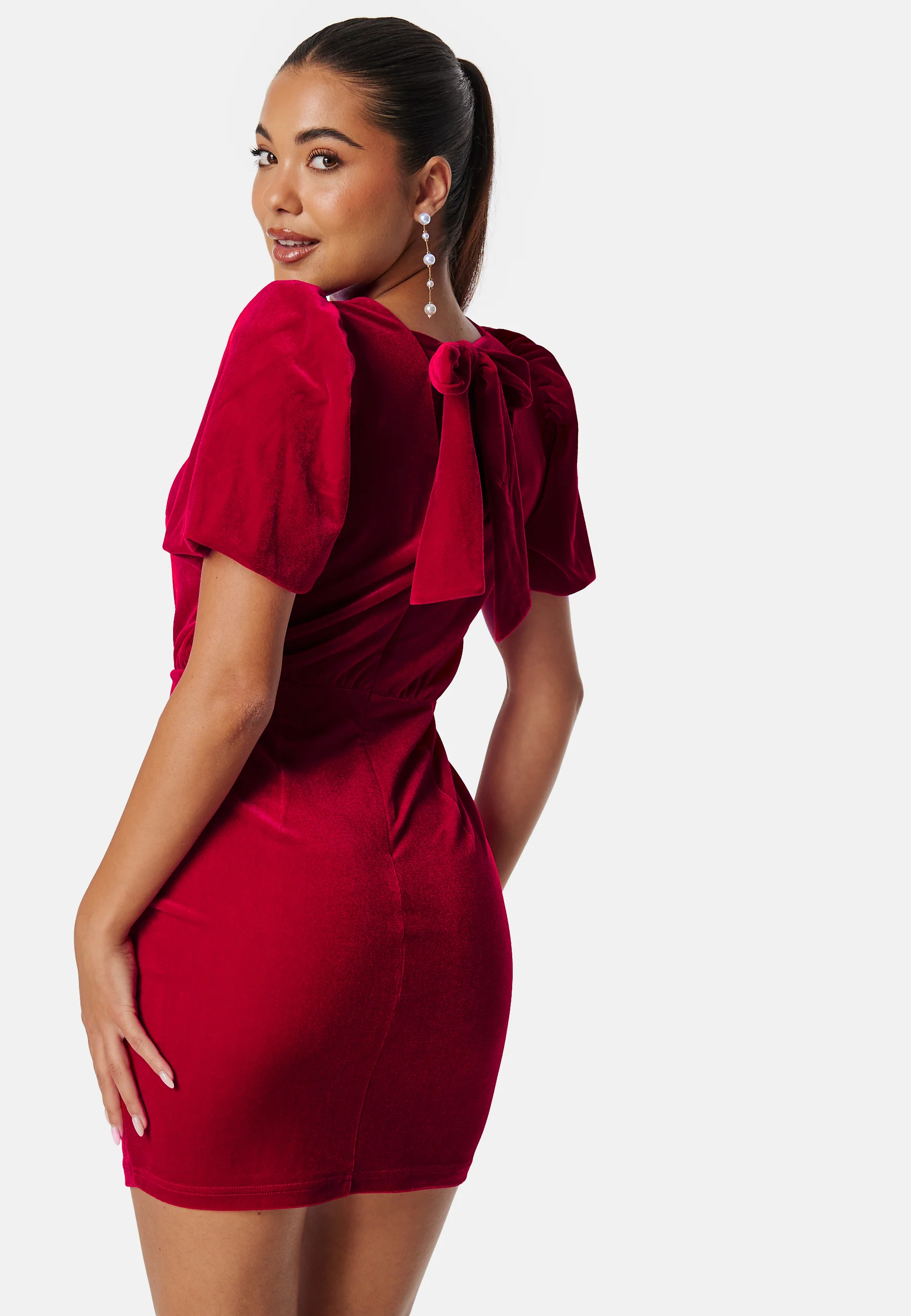 Bow Velvet Short Dress - Image 2