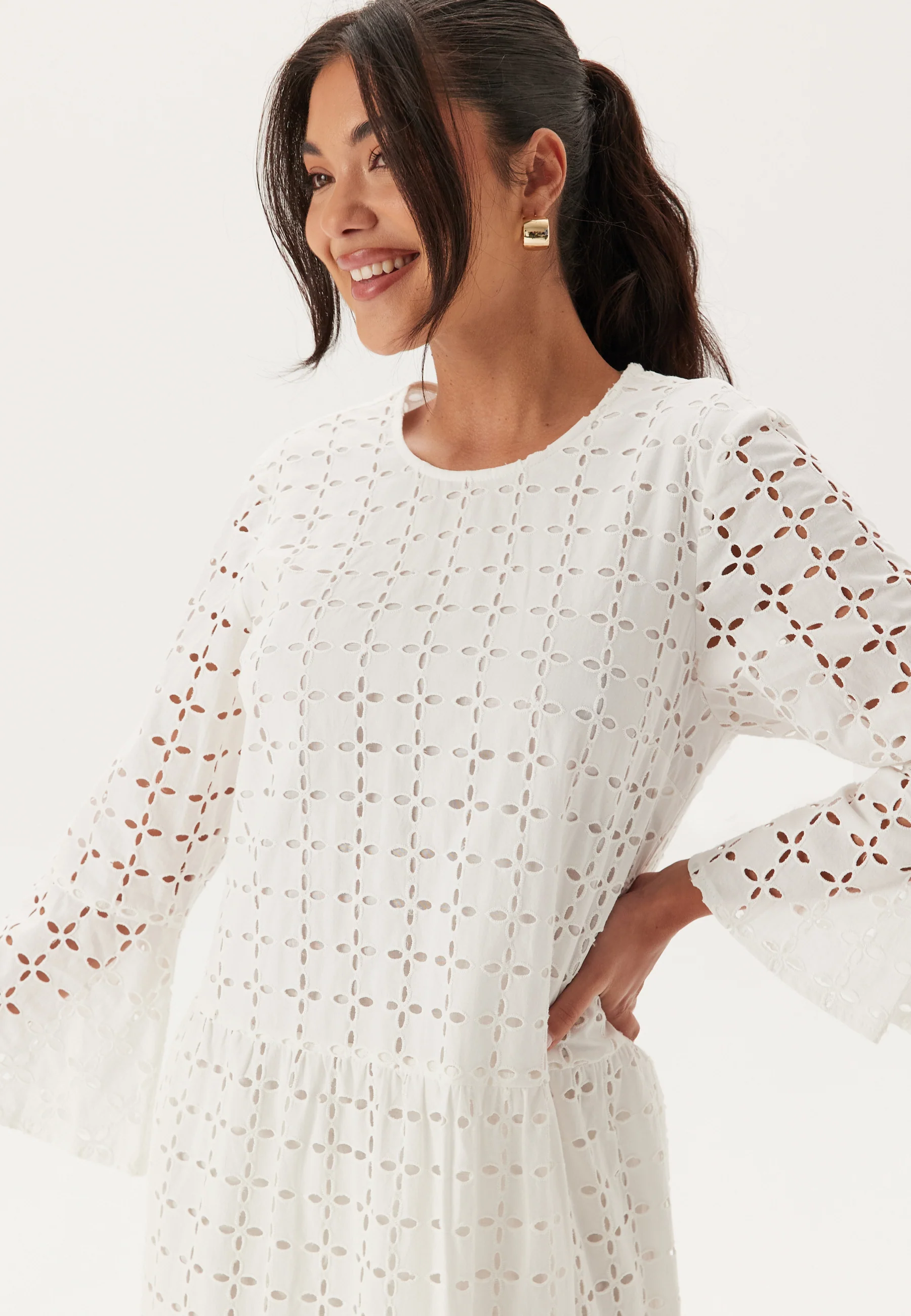 Broderie Anglaise Round Neck Dress - Image 3