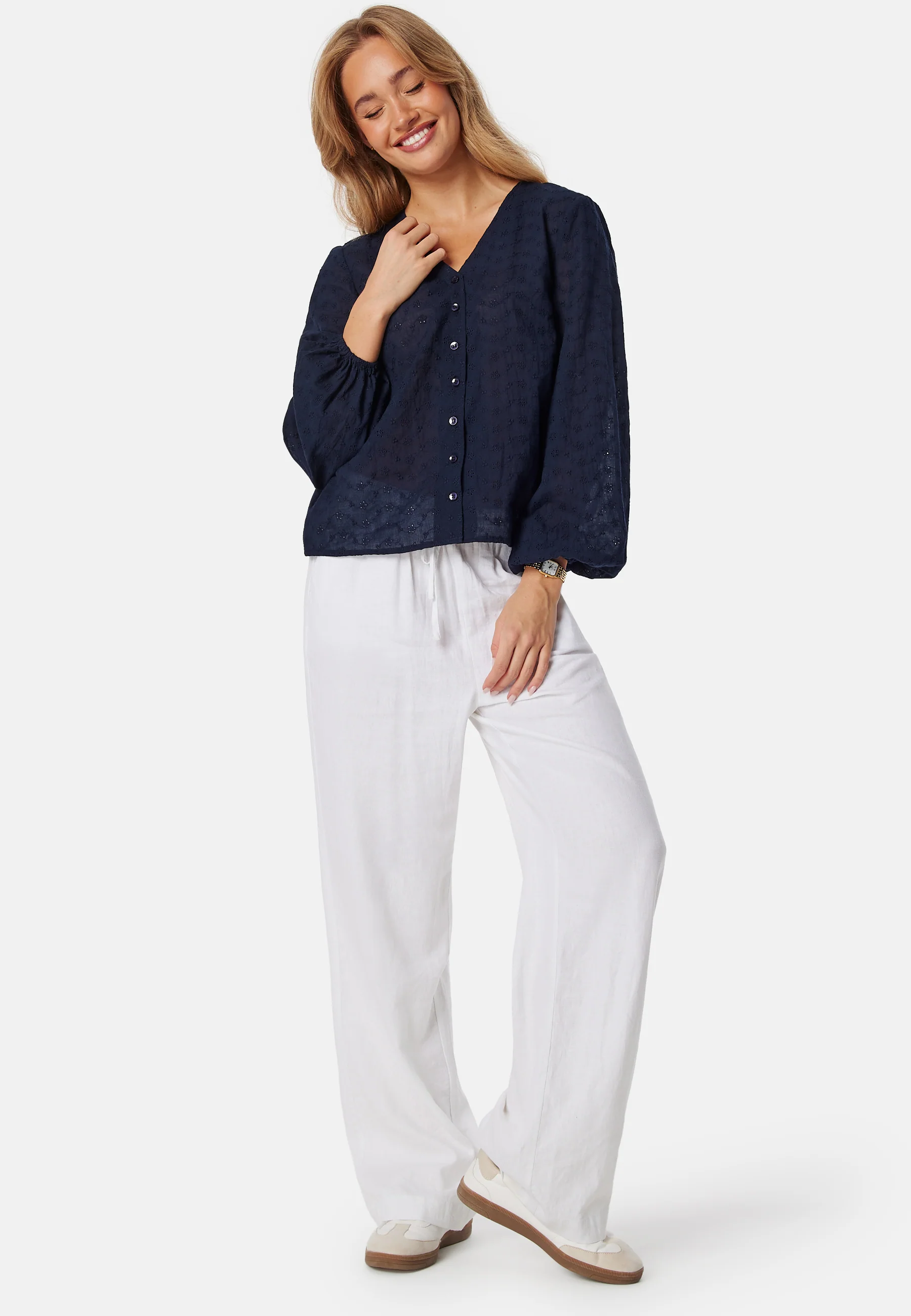 Broderie Anglaise V-Neck Blouse - Image 4