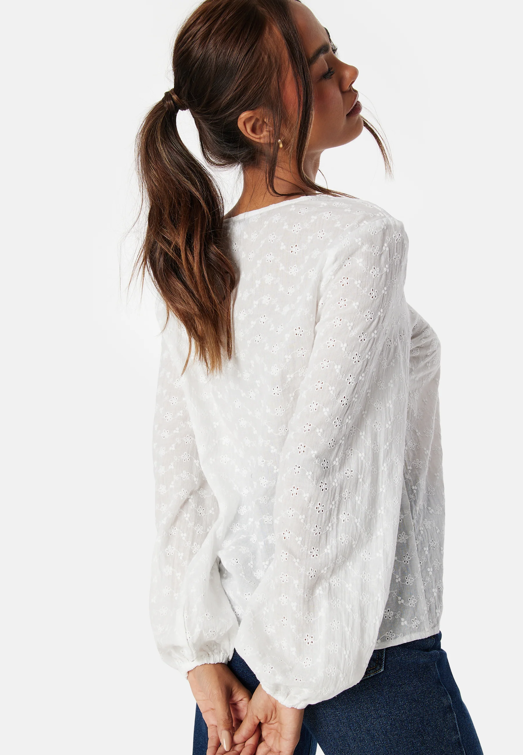 Broderie Anglaise V-Neck Blouse - Image 3
