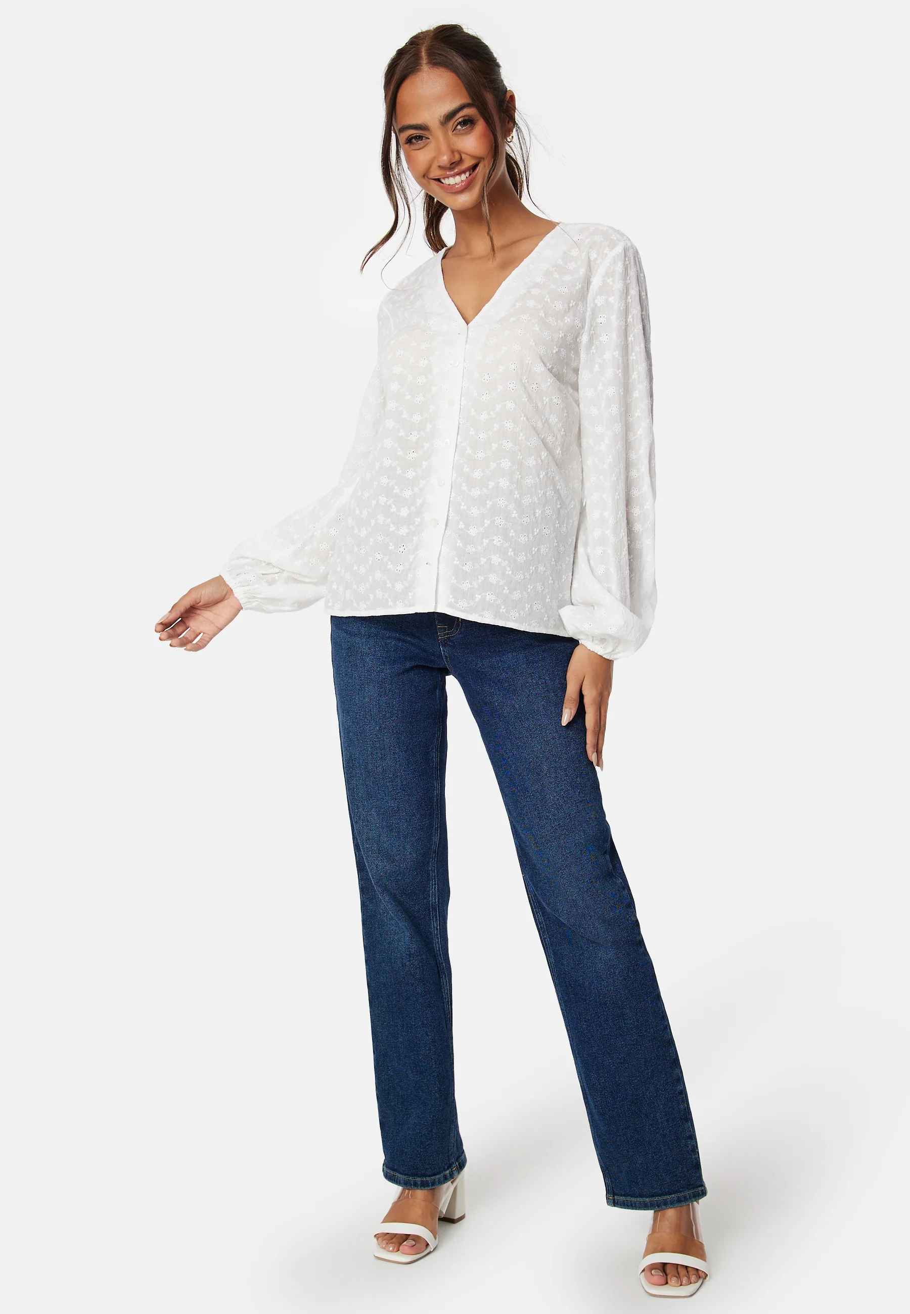 Broderie Anglaise V-Neck Blouse - Image 4
