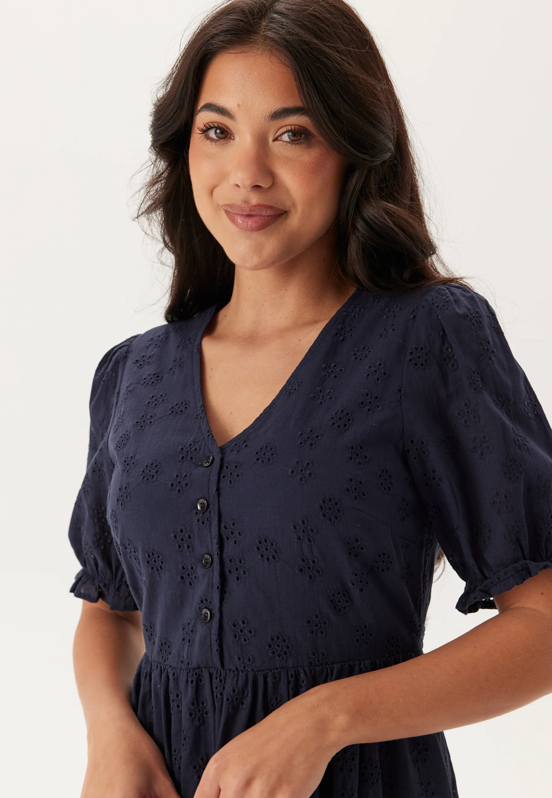 Broderie Anglaise V-Neck Dress - Image 3