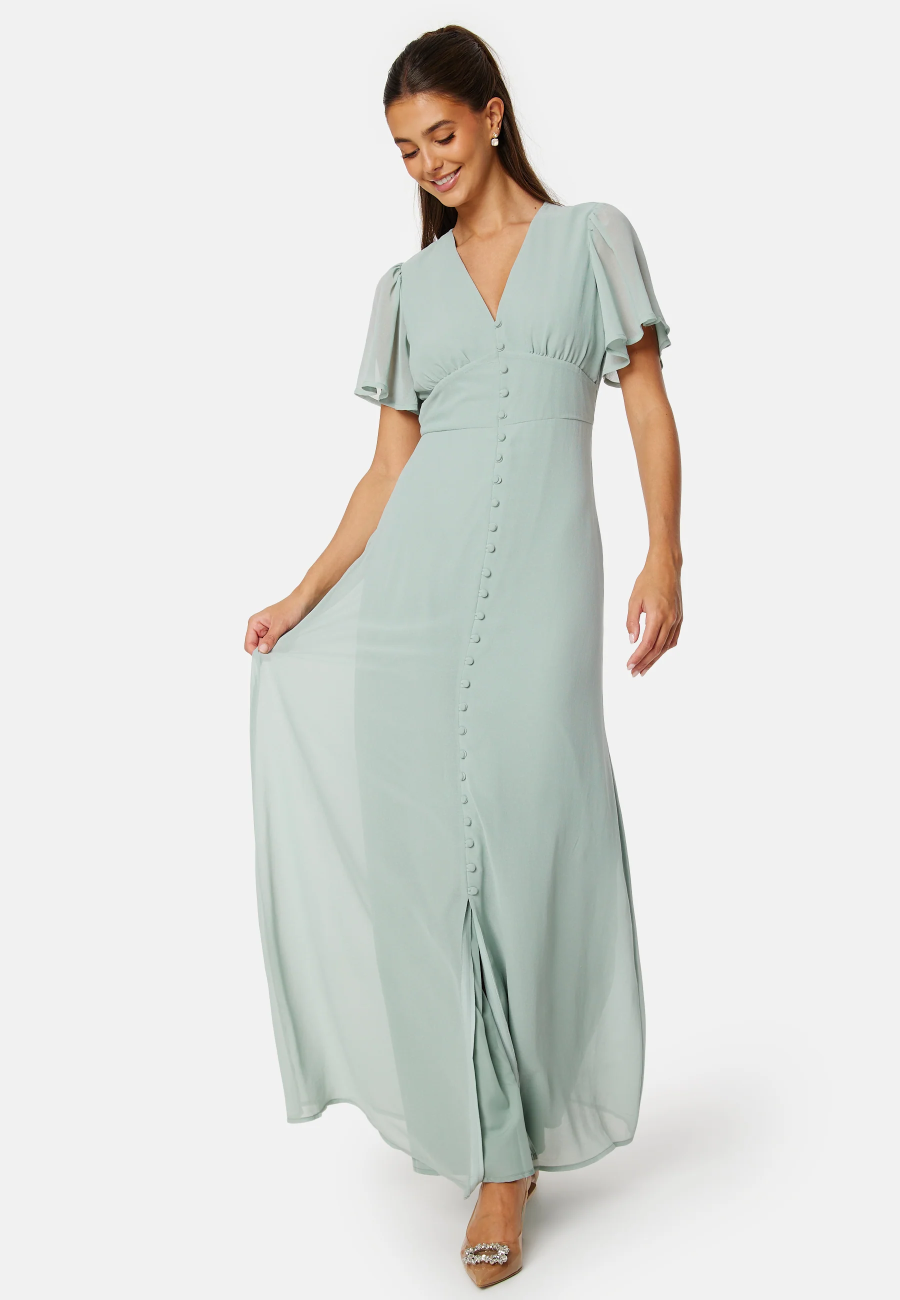 Butterfly Sleeve Button Gown