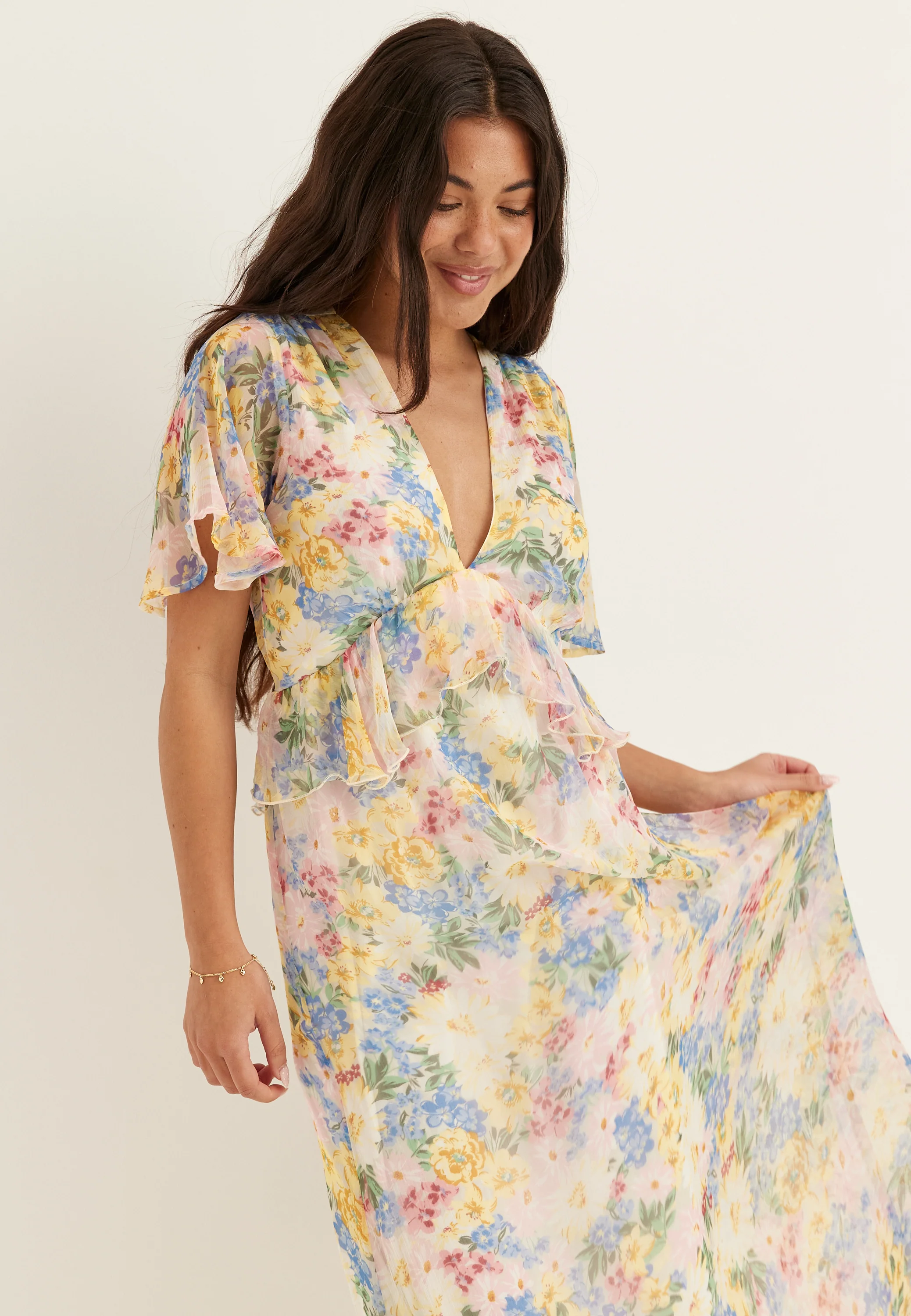 Butterfly Sleeve Chiffon Ankle Dress - Image 2