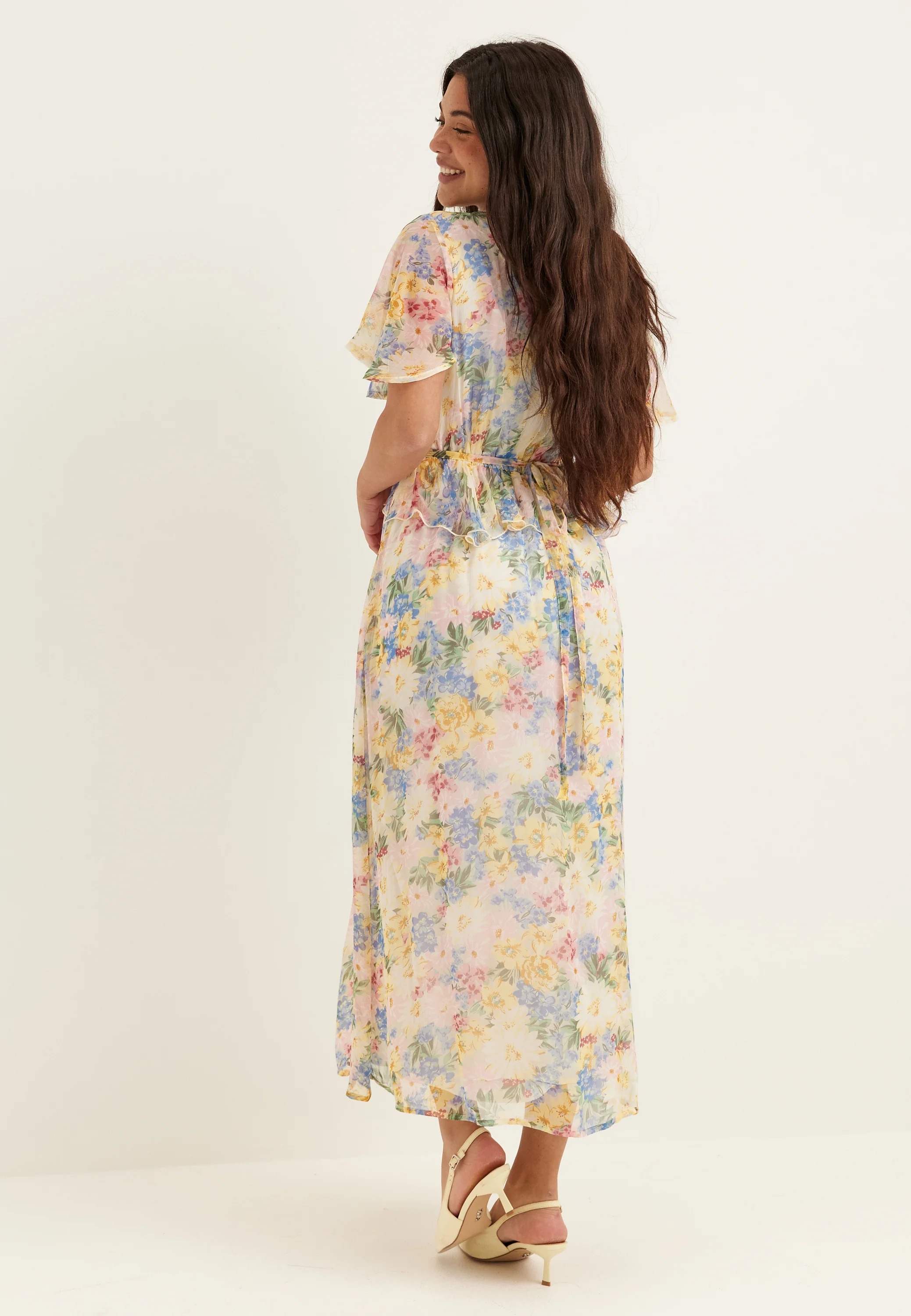 Butterfly Sleeve Chiffon Ankle Dress - Image 3