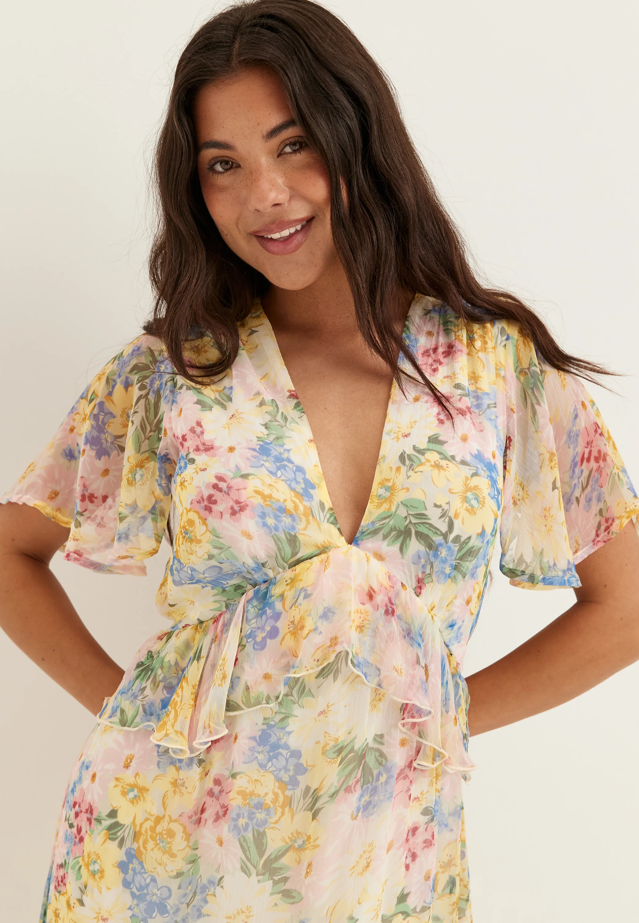 Butterfly Sleeve Chiffon Ankle Dress - Image 4