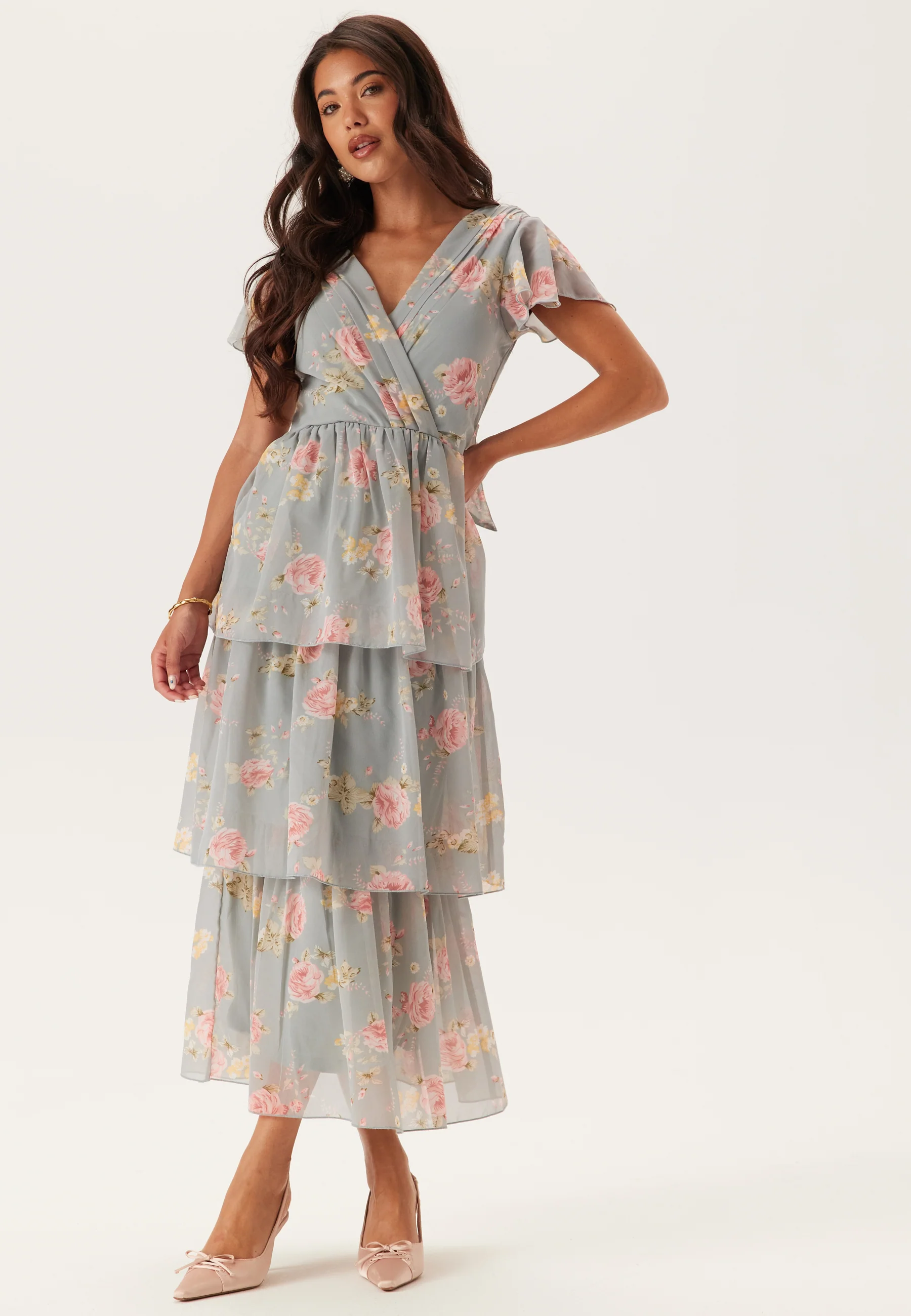 Butterfly Sleeve Flounce Dress - Image 4