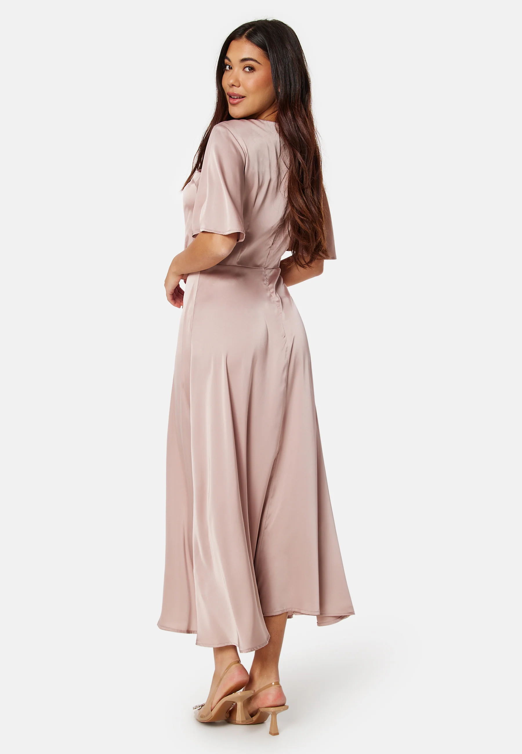 Butterfly Sleeve Satin Midi Dress - Image 3