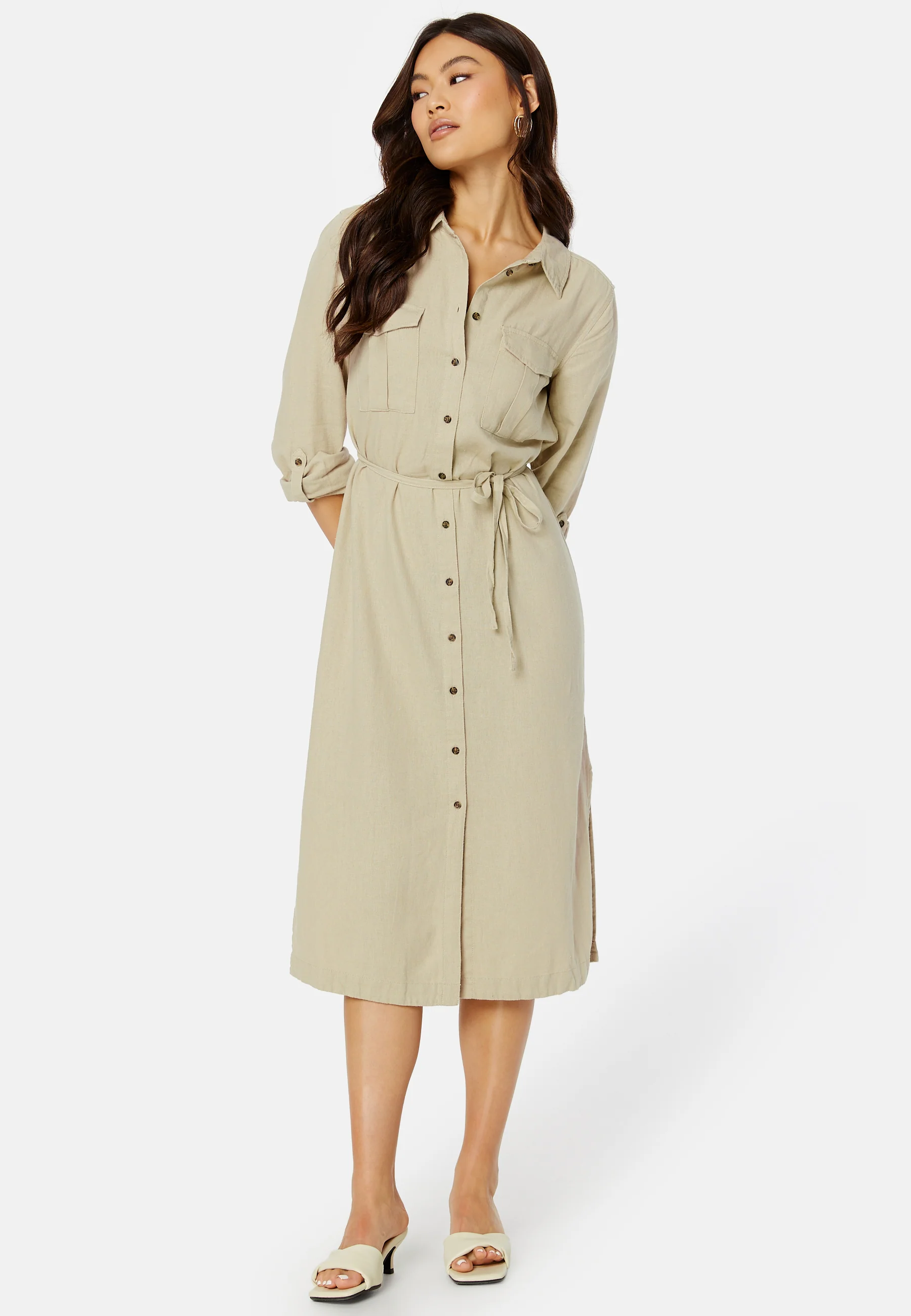 Caro LS Linen Blend Shirt Dress