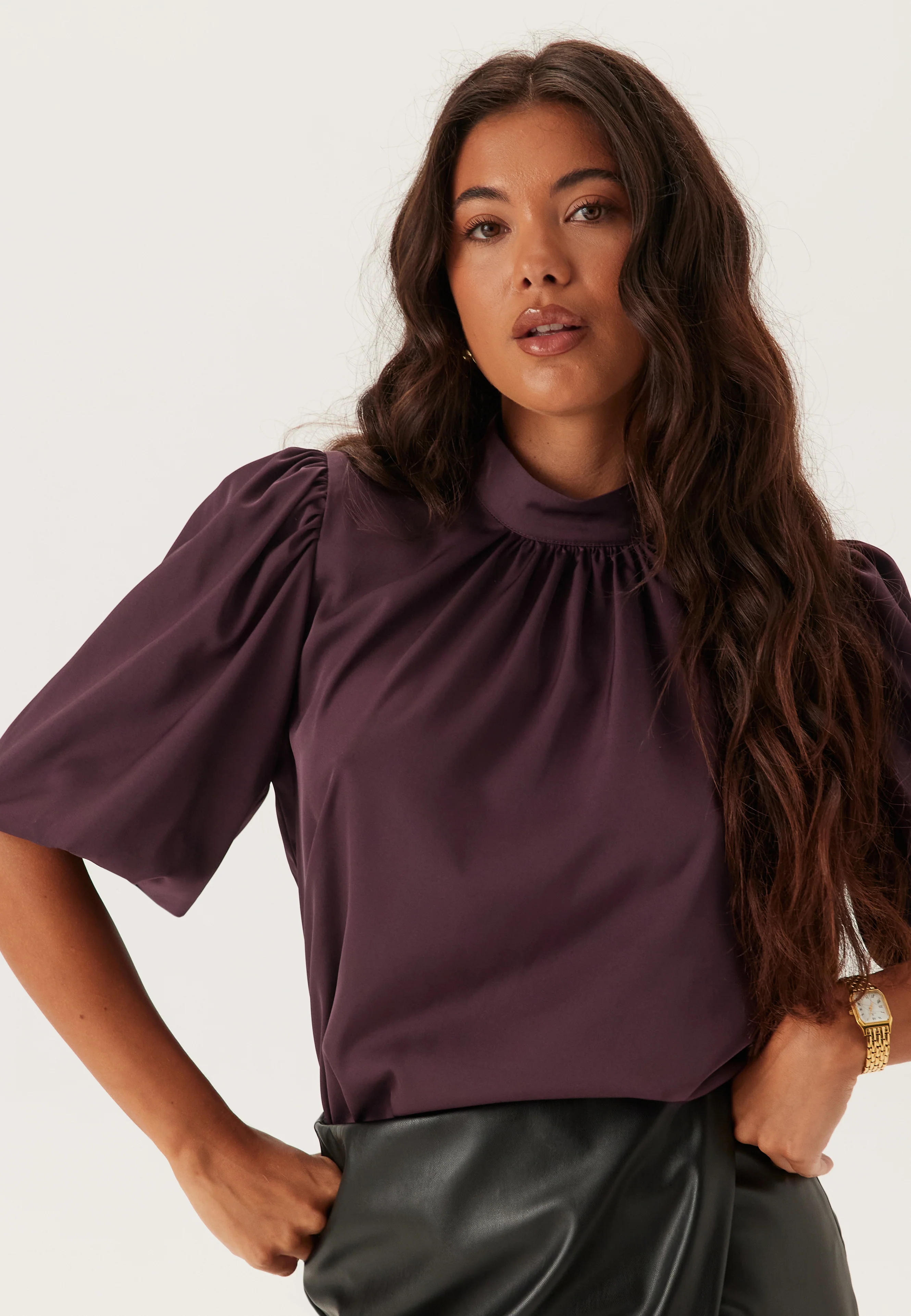 Chimney Collar Puff Sleeve Blouse - Image 2