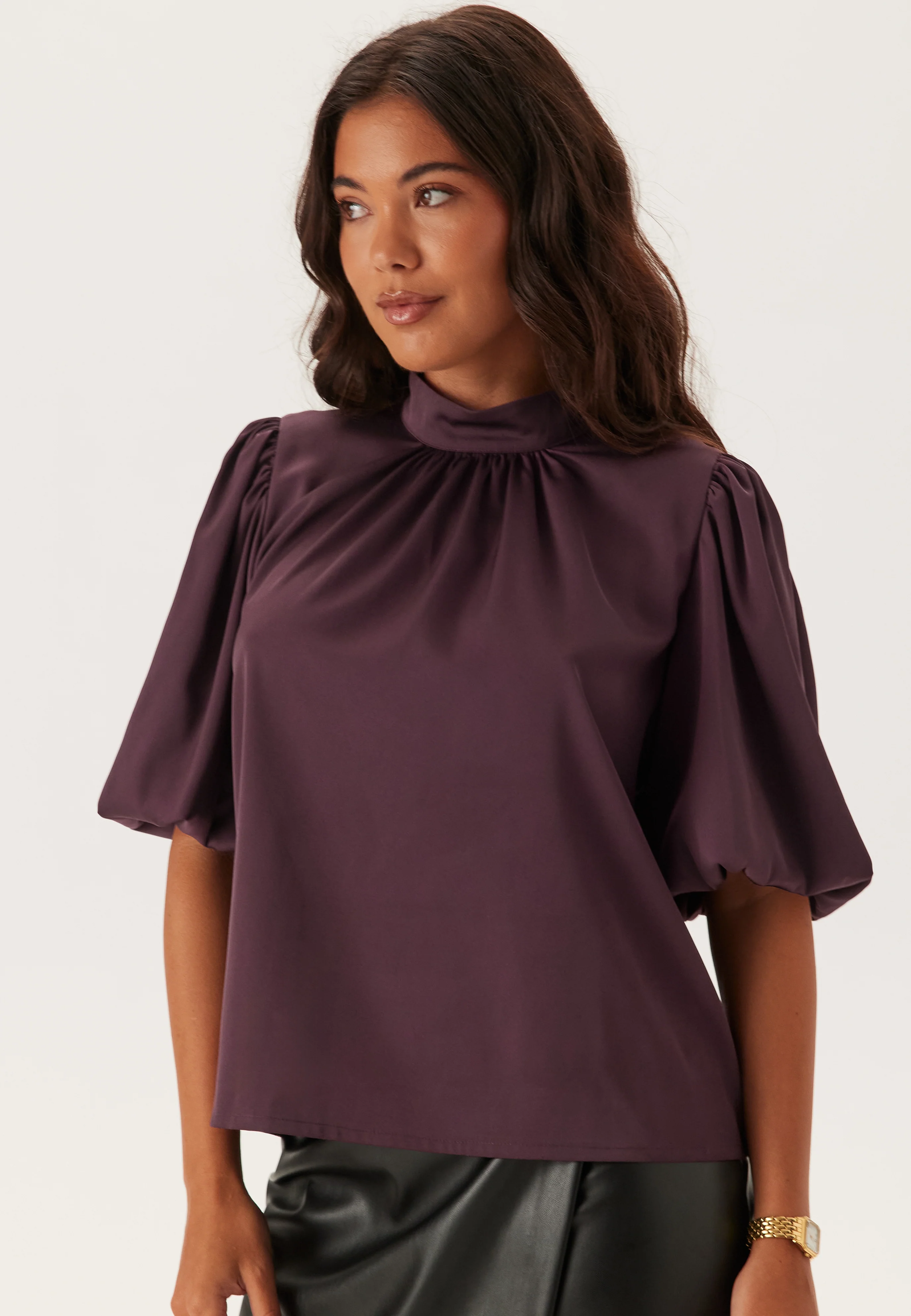 Chimney Collar Puff Sleeve Blouse - Image 3