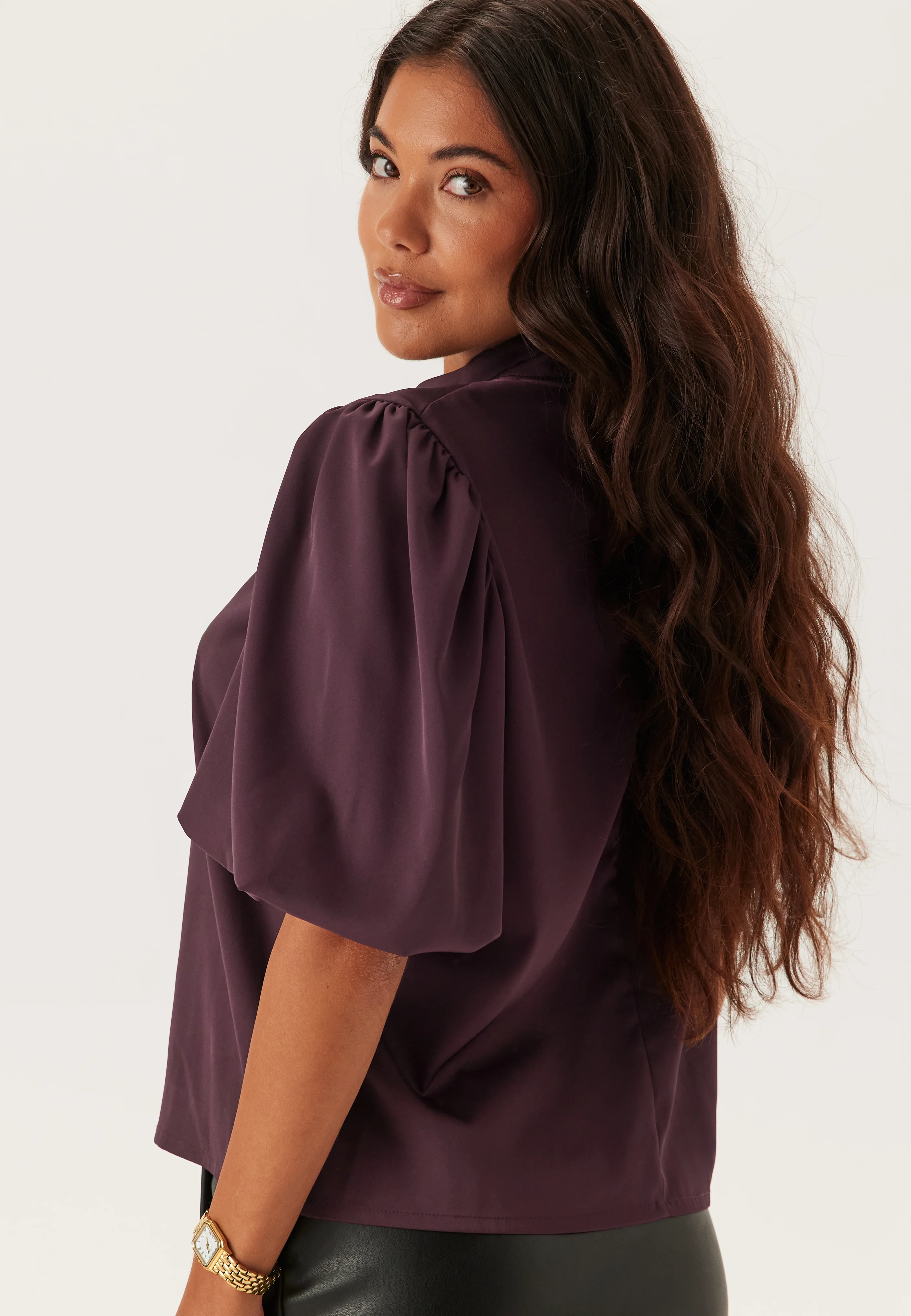 Chimney Collar Puff Sleeve Blouse - Image 4
