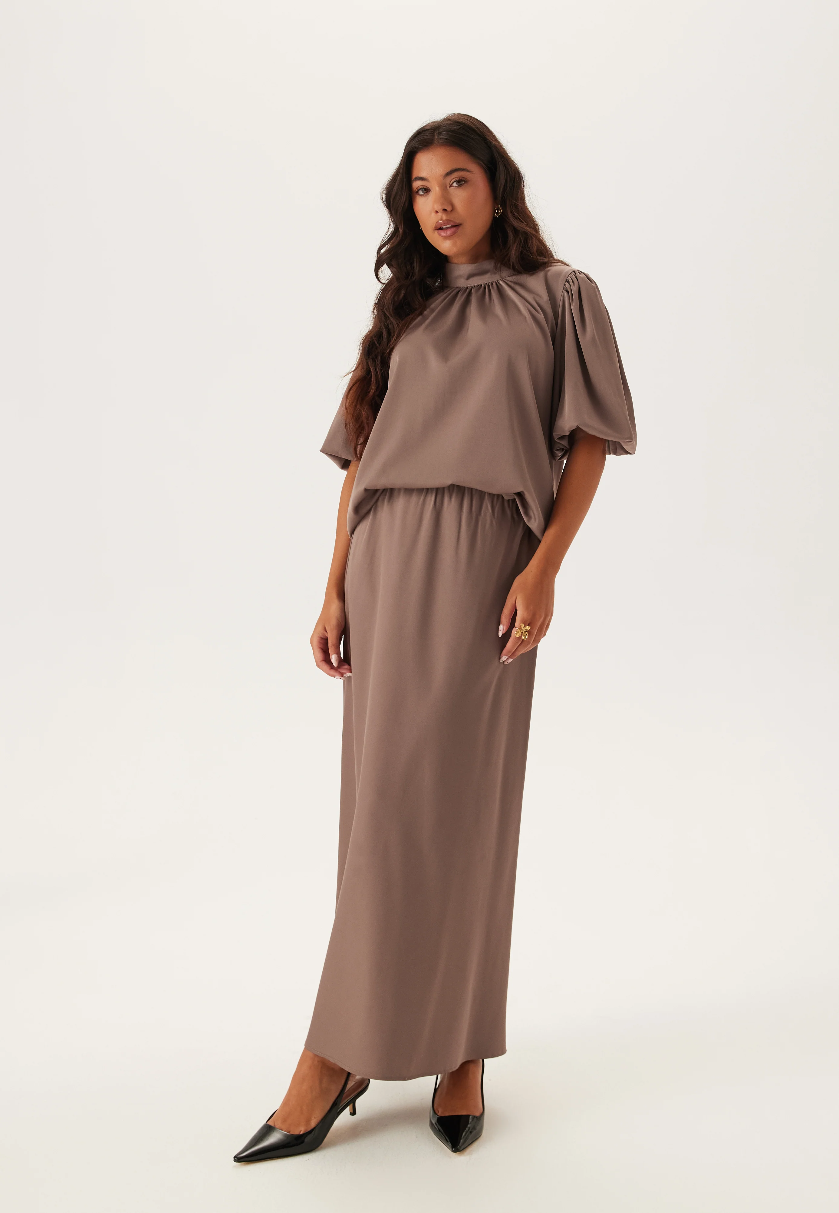 Chimney Collar Puff Sleeve Blouse - Image 6