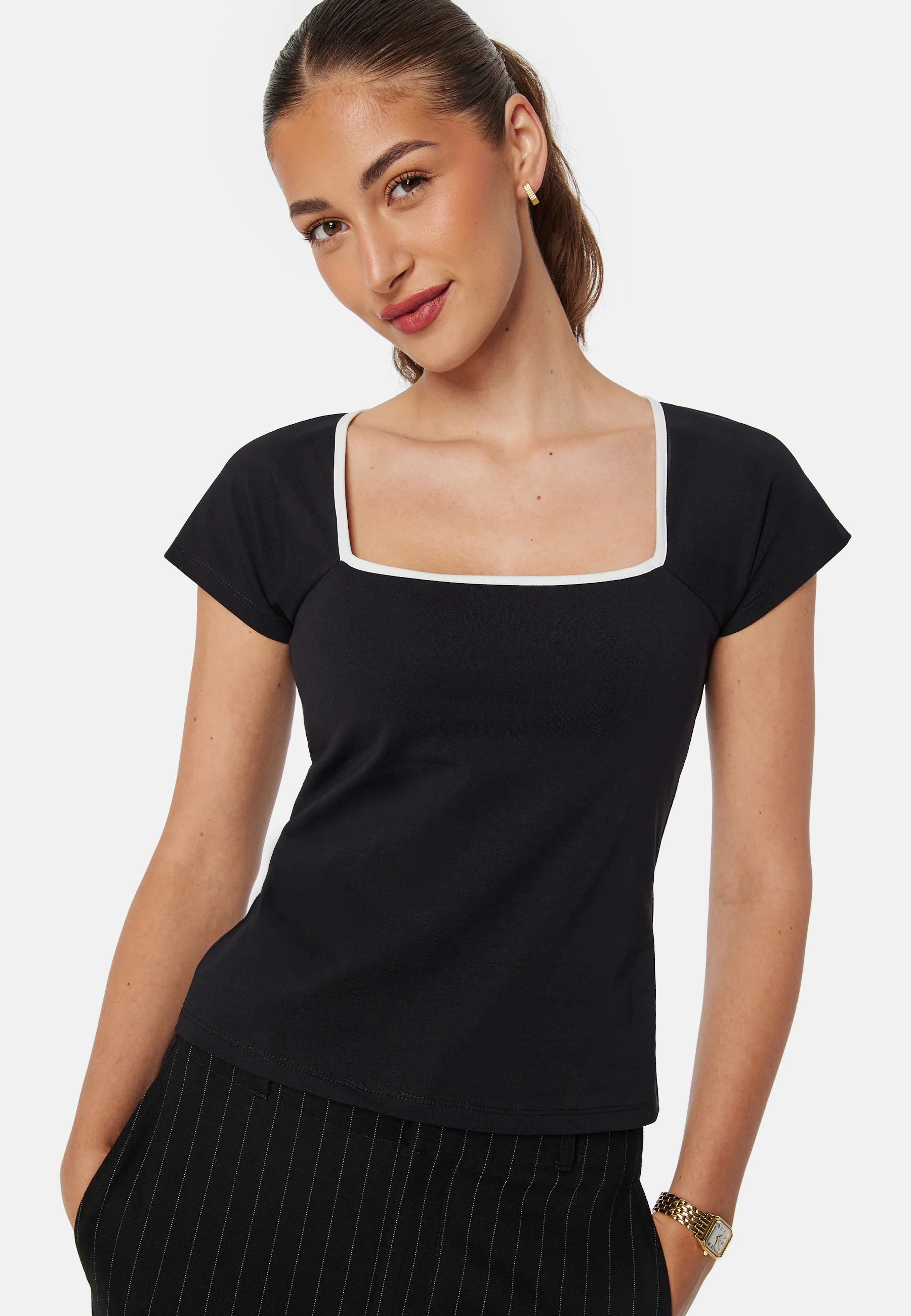 Contrast Cap Sleeve Top - Image 2