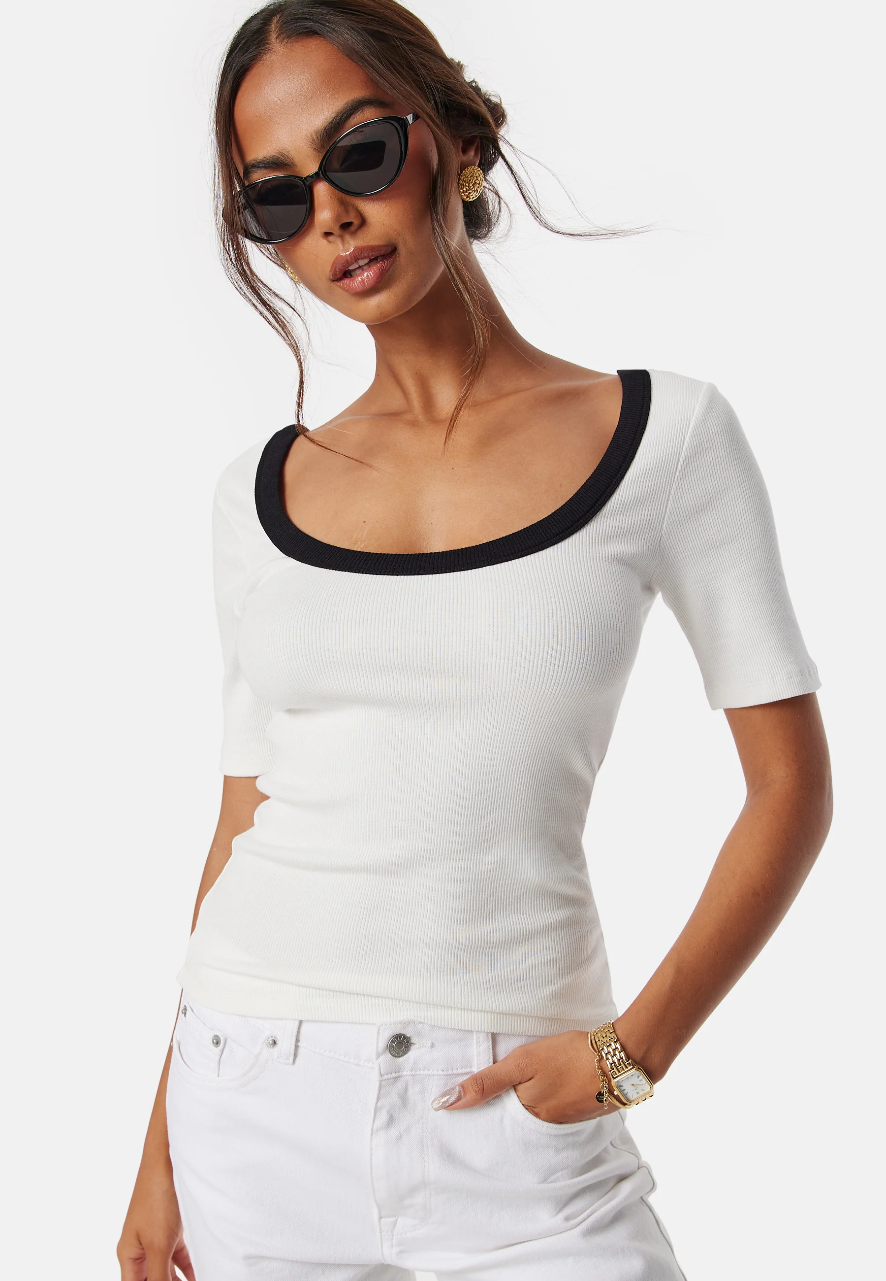 Contrast Rib Short Sleeve Top - Image 2