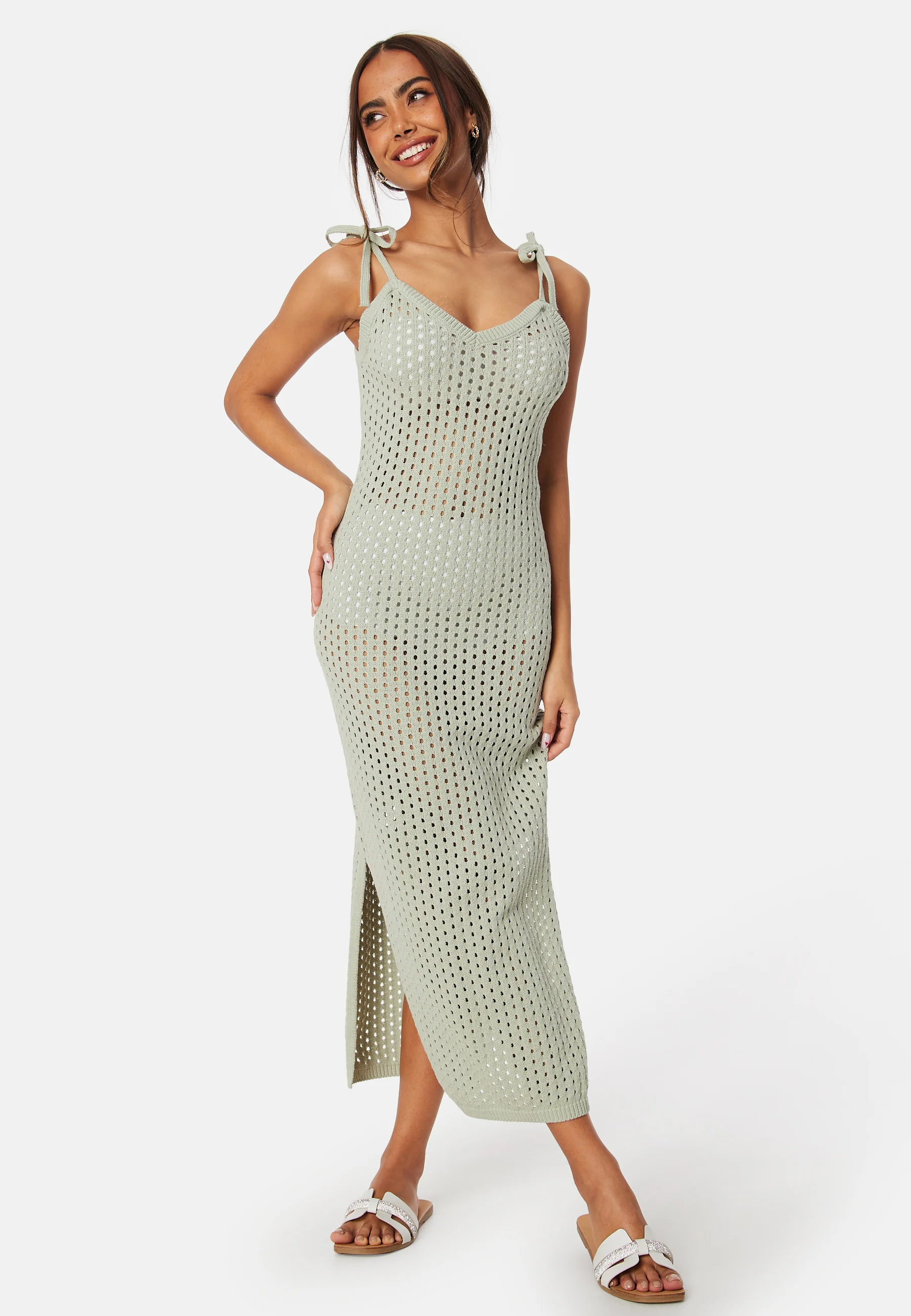 Crochet Knitted Tie Strap Dress - Image 2