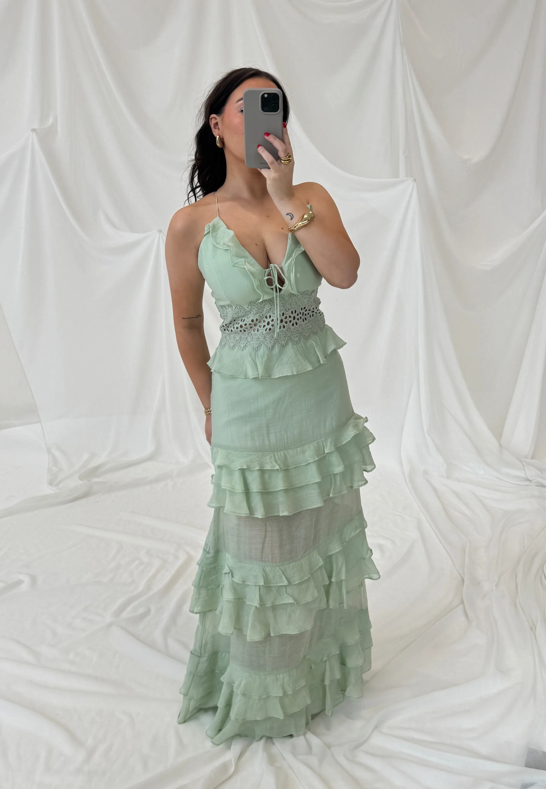 Crochet Waist Flounce Maxi Dress - Image 8
