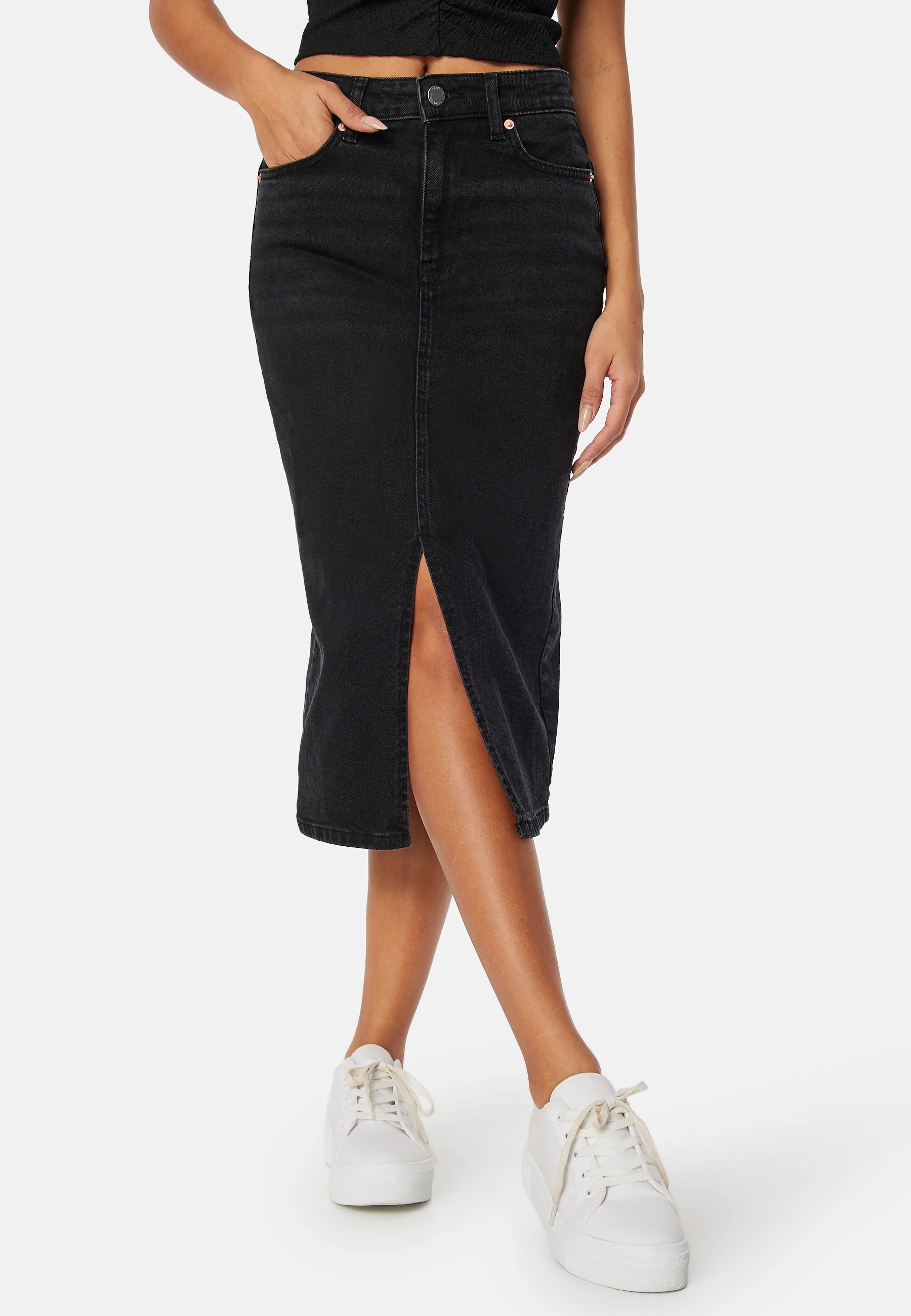 Denim Midi Slit Skirt
