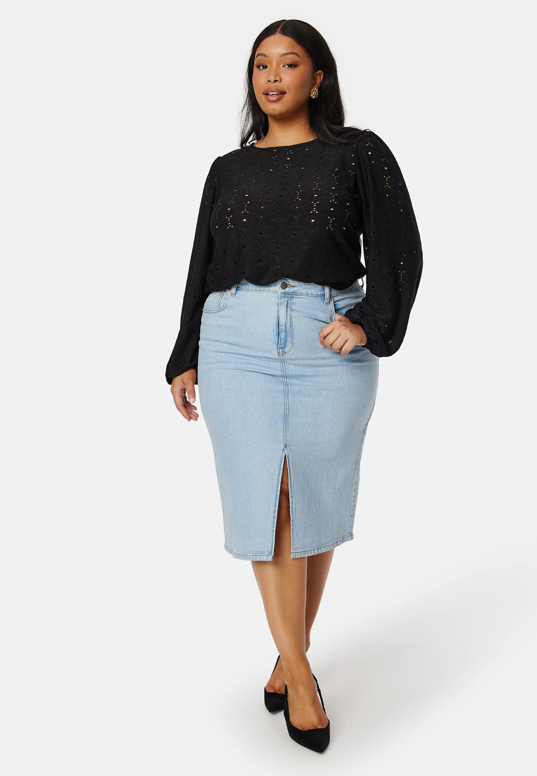 Denim Midi Slit Skirt - Image 5