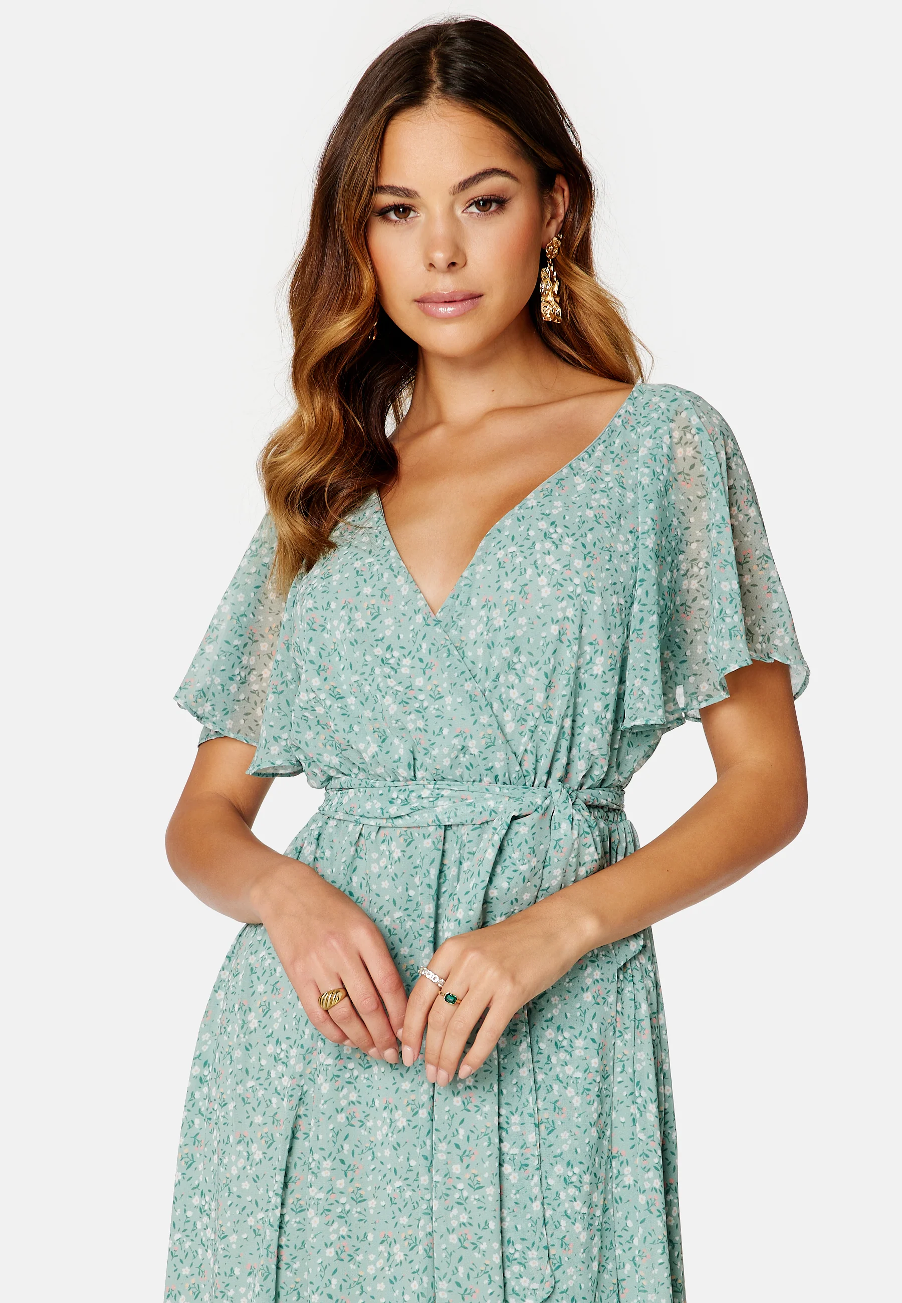Ditsy Flutter Sleeve Midi Dress - Image 3