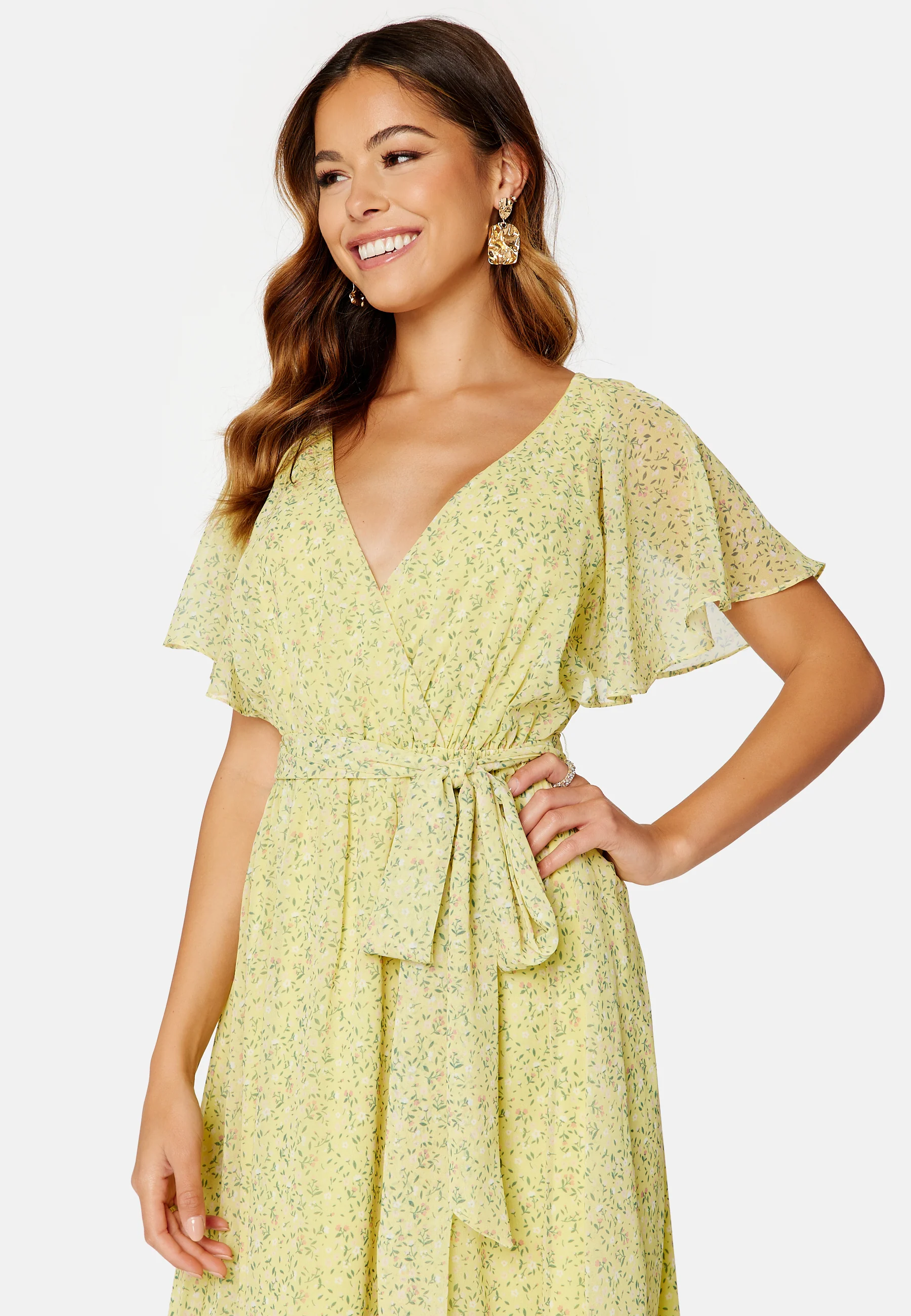 Ditsy Flutter Sleeve Midi Dress - Image 3