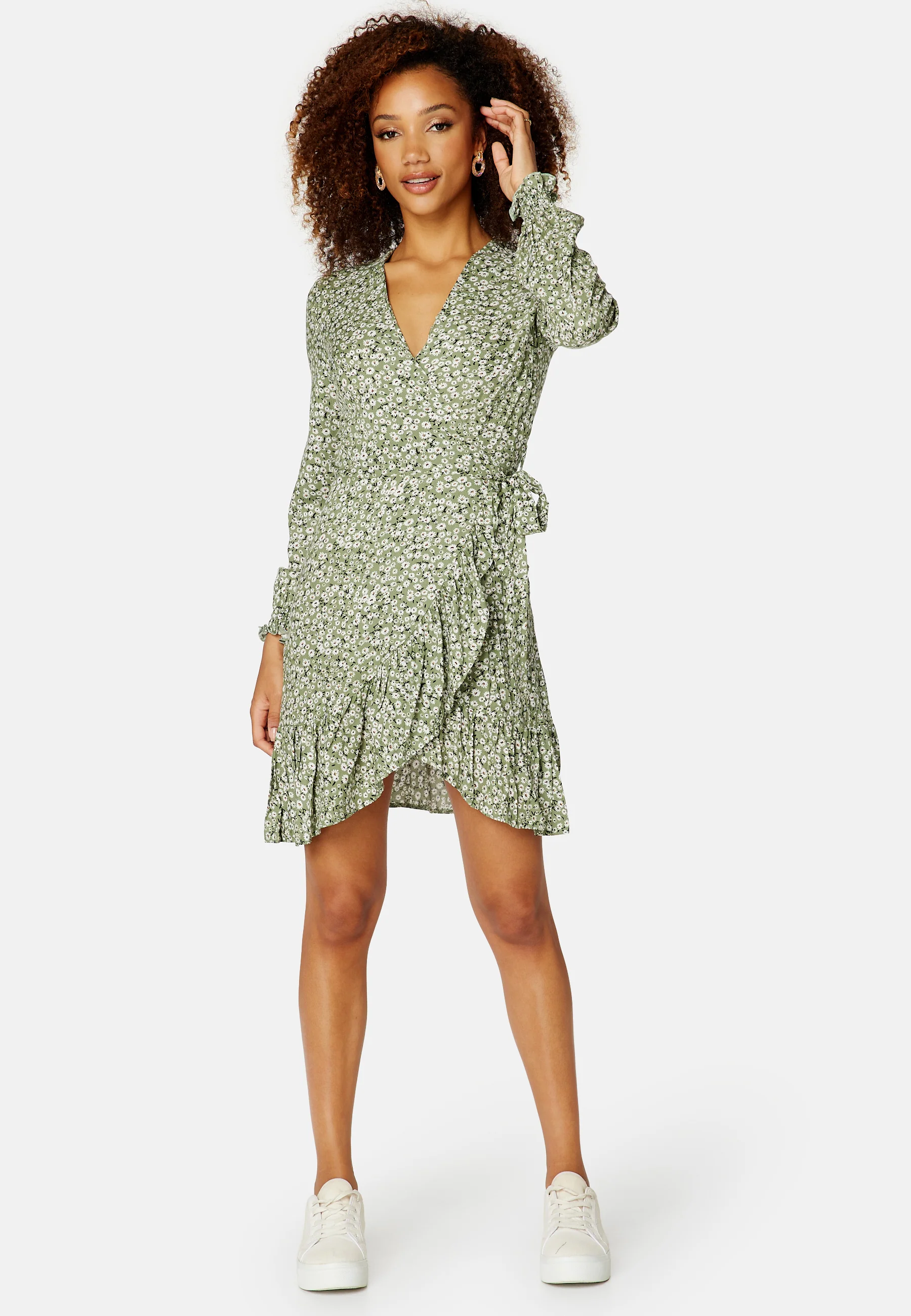 Ditsy Frilly Wrap Mini Dress - Image 2