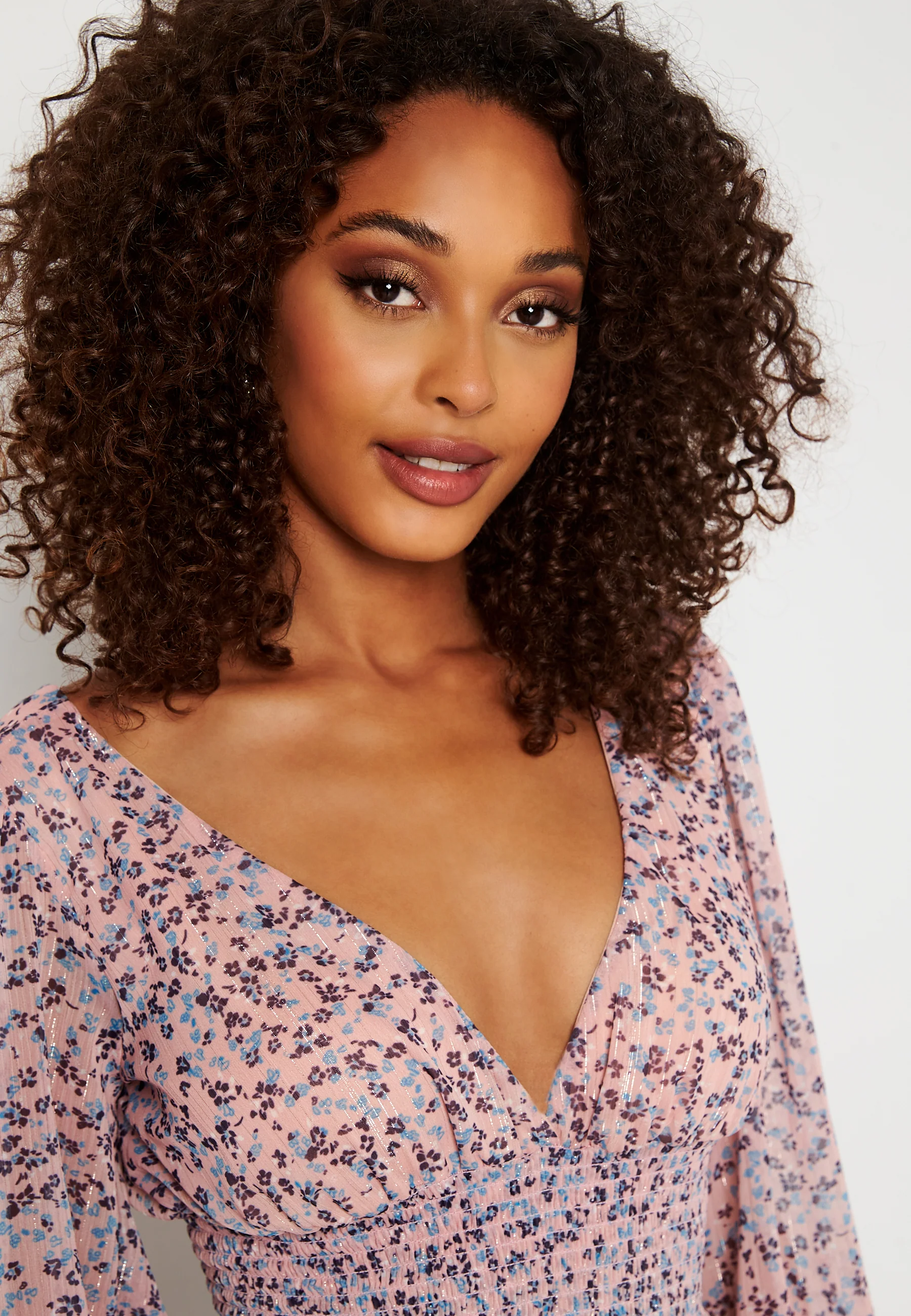 Ditsy Long Sleeve Shirred Maxi Dress - Image 4