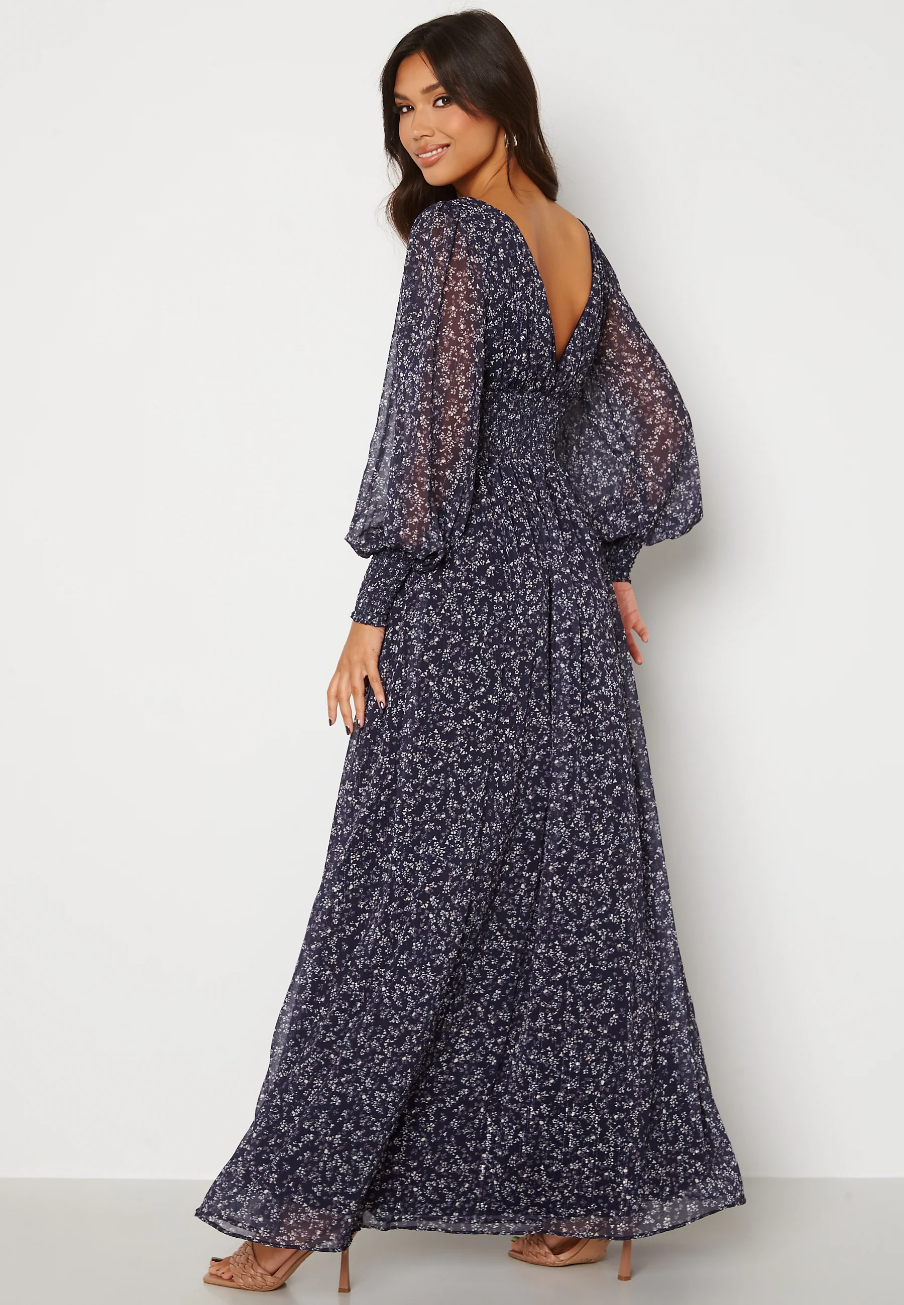 Ditsy Long Sleeve Shirred Maxi Dress - Image 2