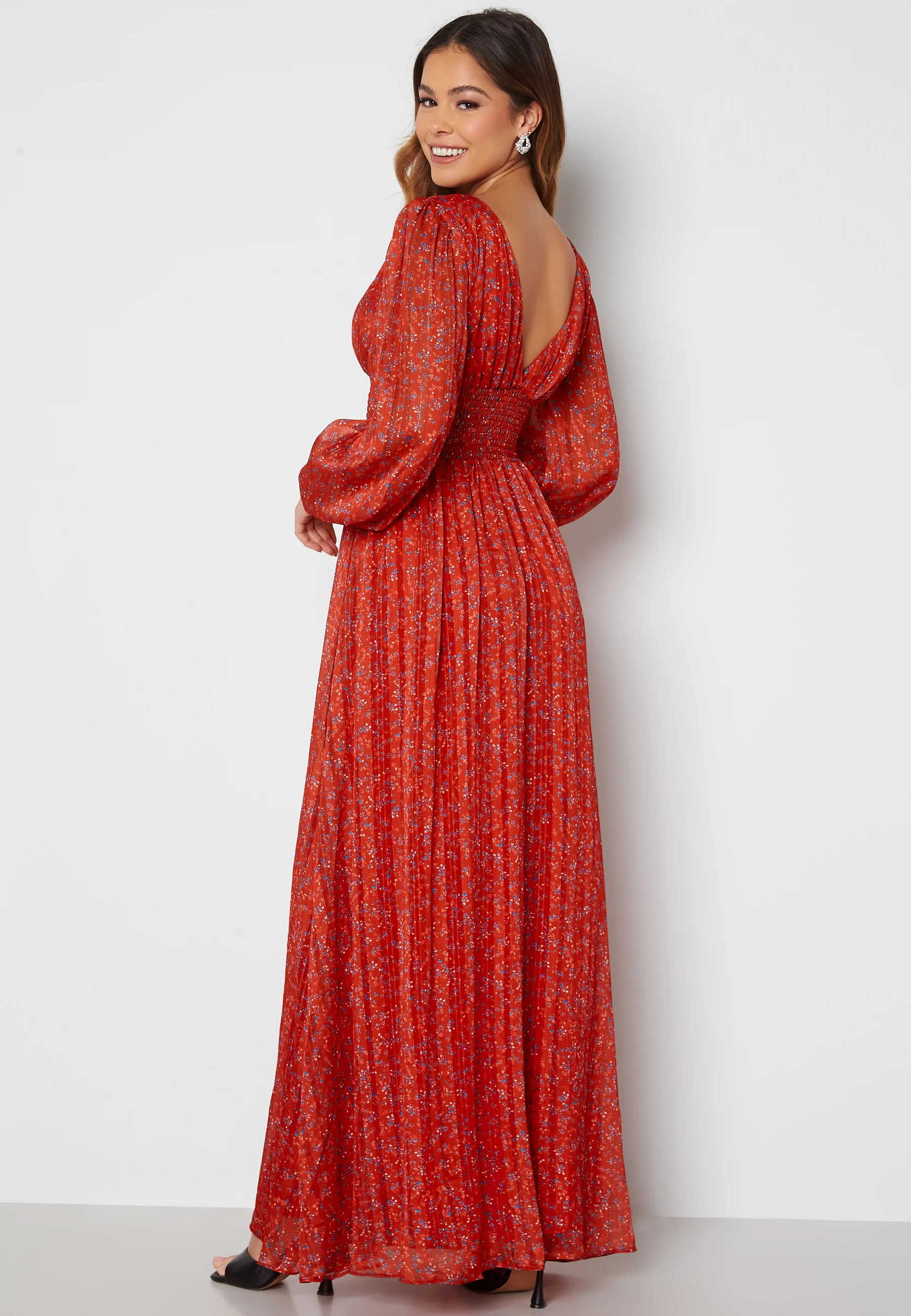 Ditsy Long Sleeve Shirred Maxi Dress - Image 2