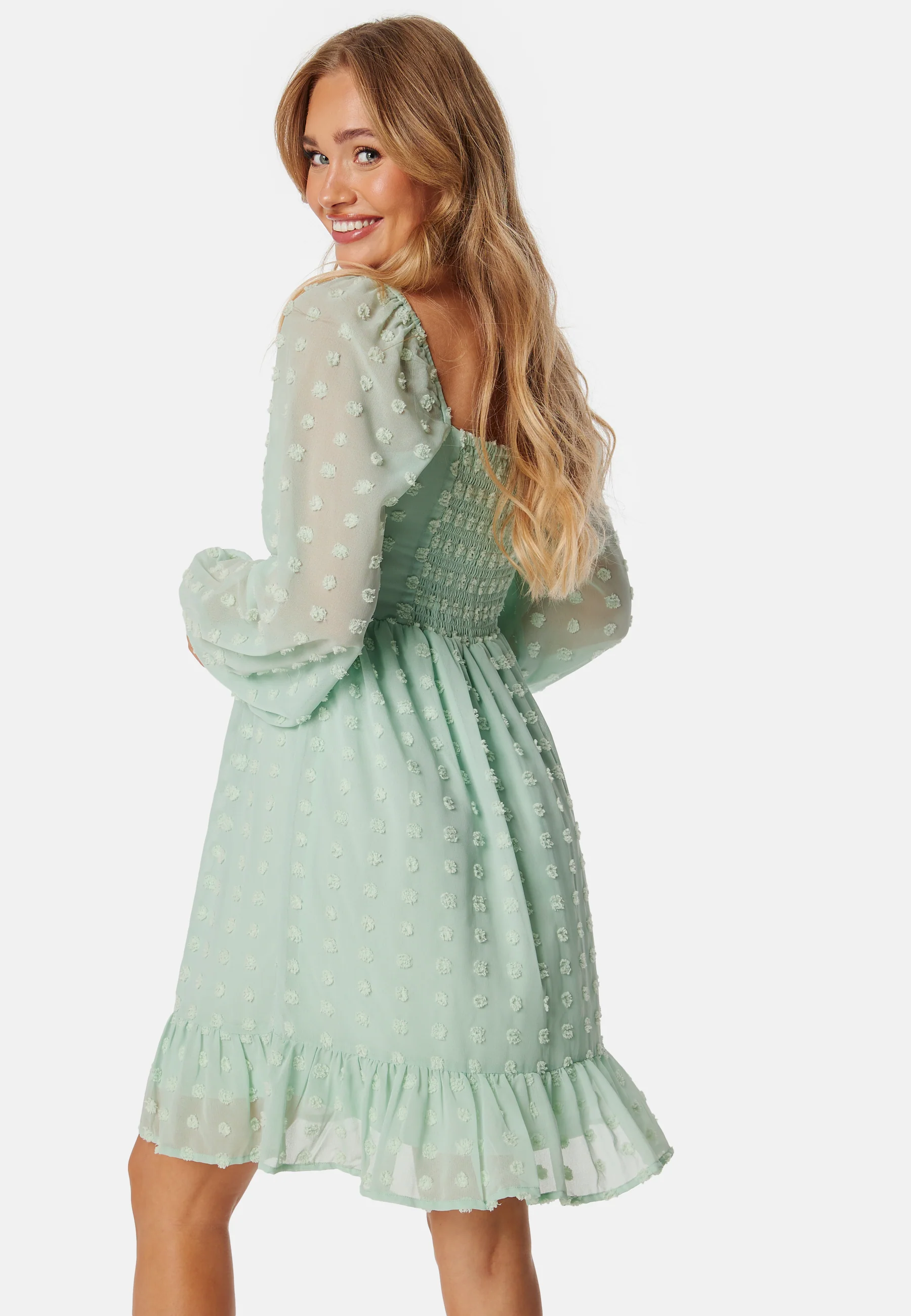 Dobby Dot Ruched  Dress - Image 2