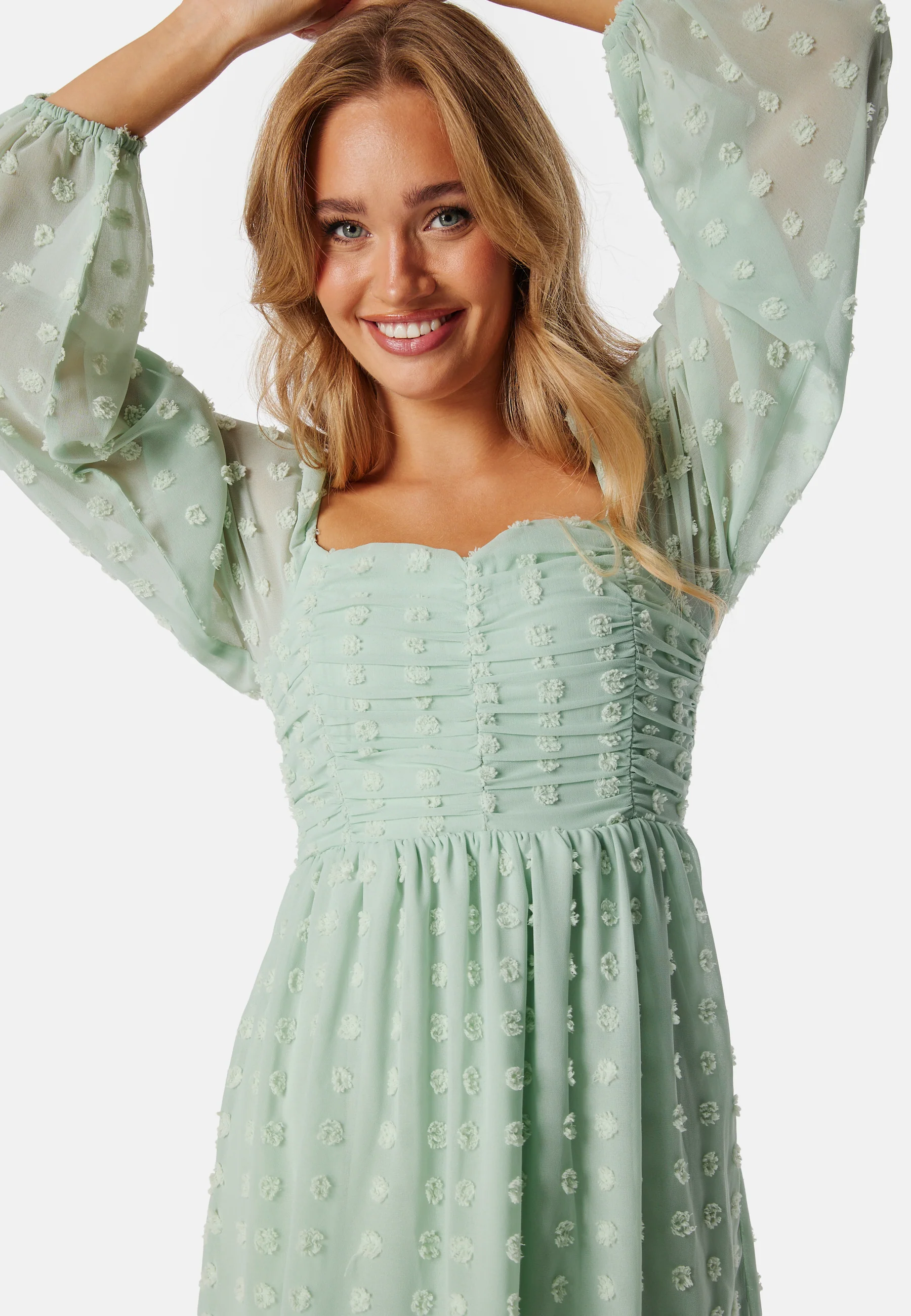Dobby Dot Ruched  Dress - Image 4