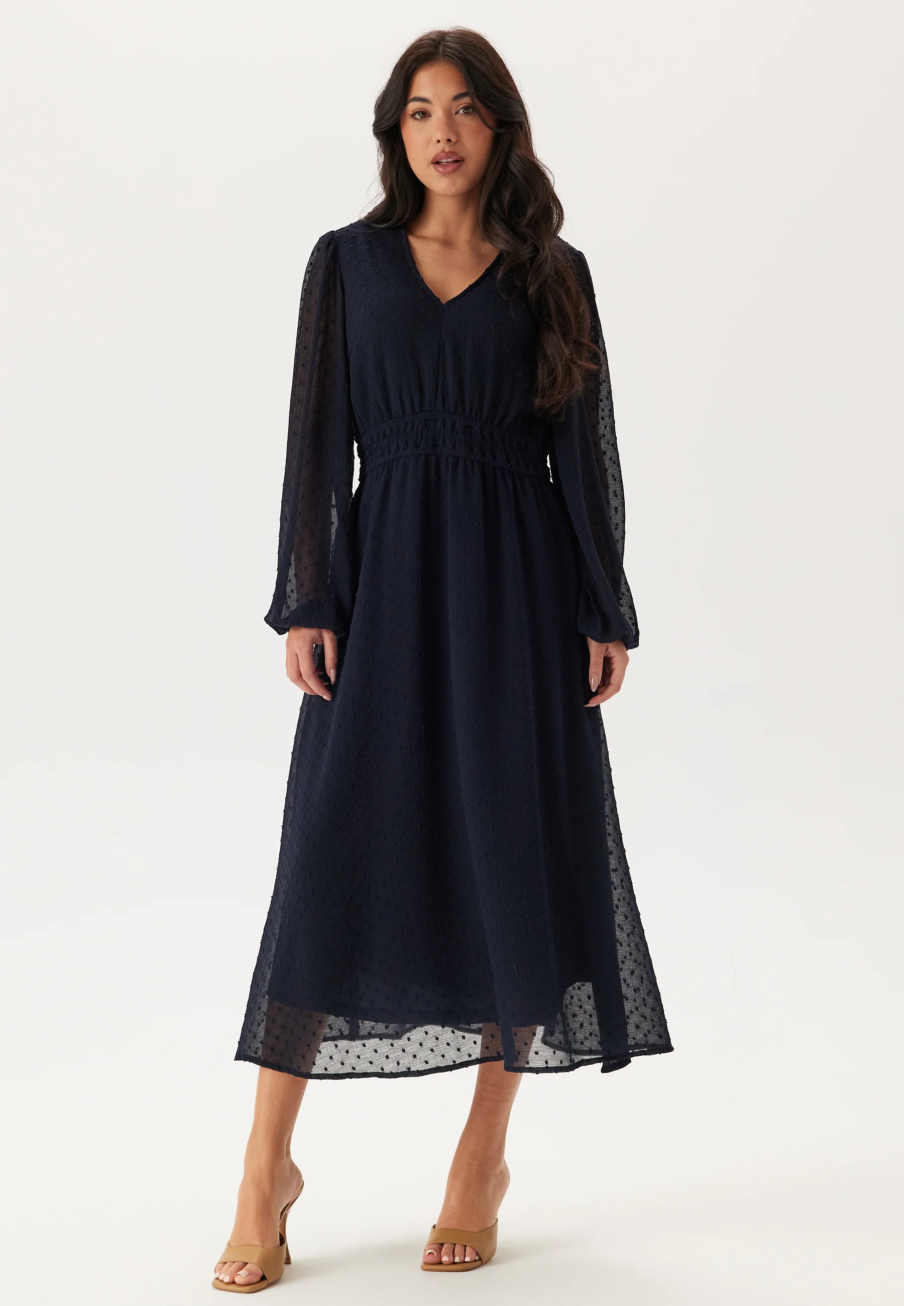 Dobby Dot Smock Midi Dress - Image 2
