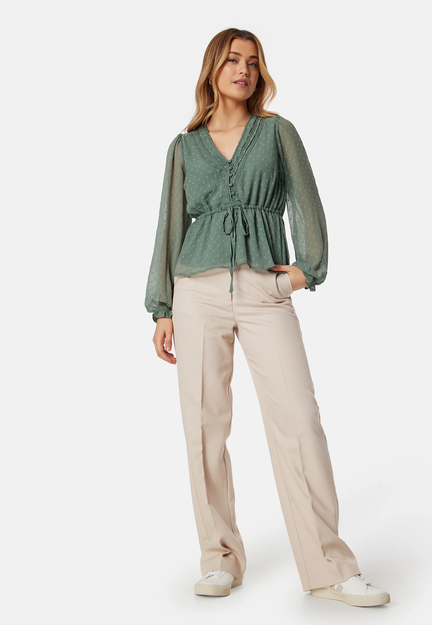 Dobby Dot V-neck Blouse - Image 3