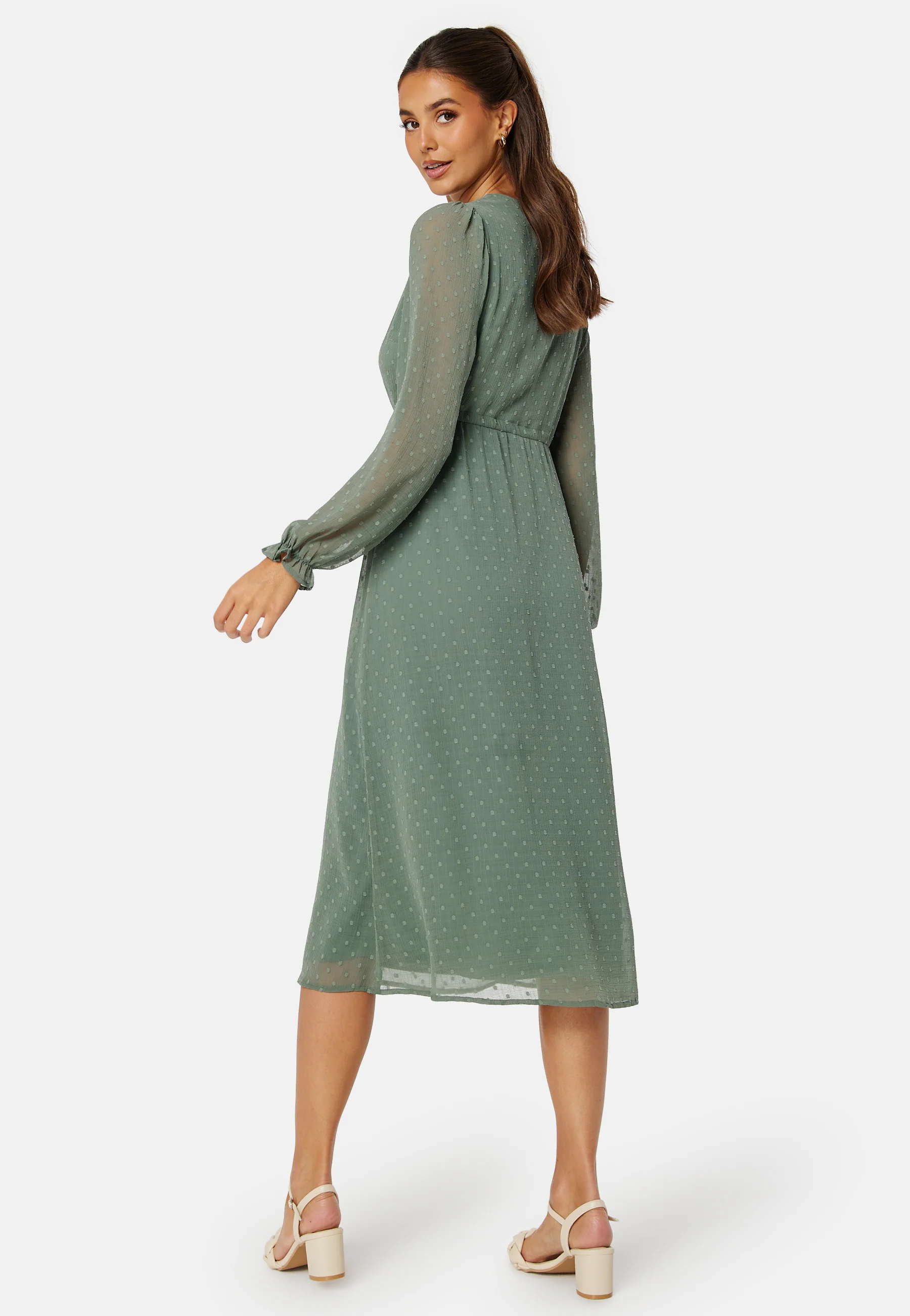 Dobby Dot V-neck Dress - Image 2
