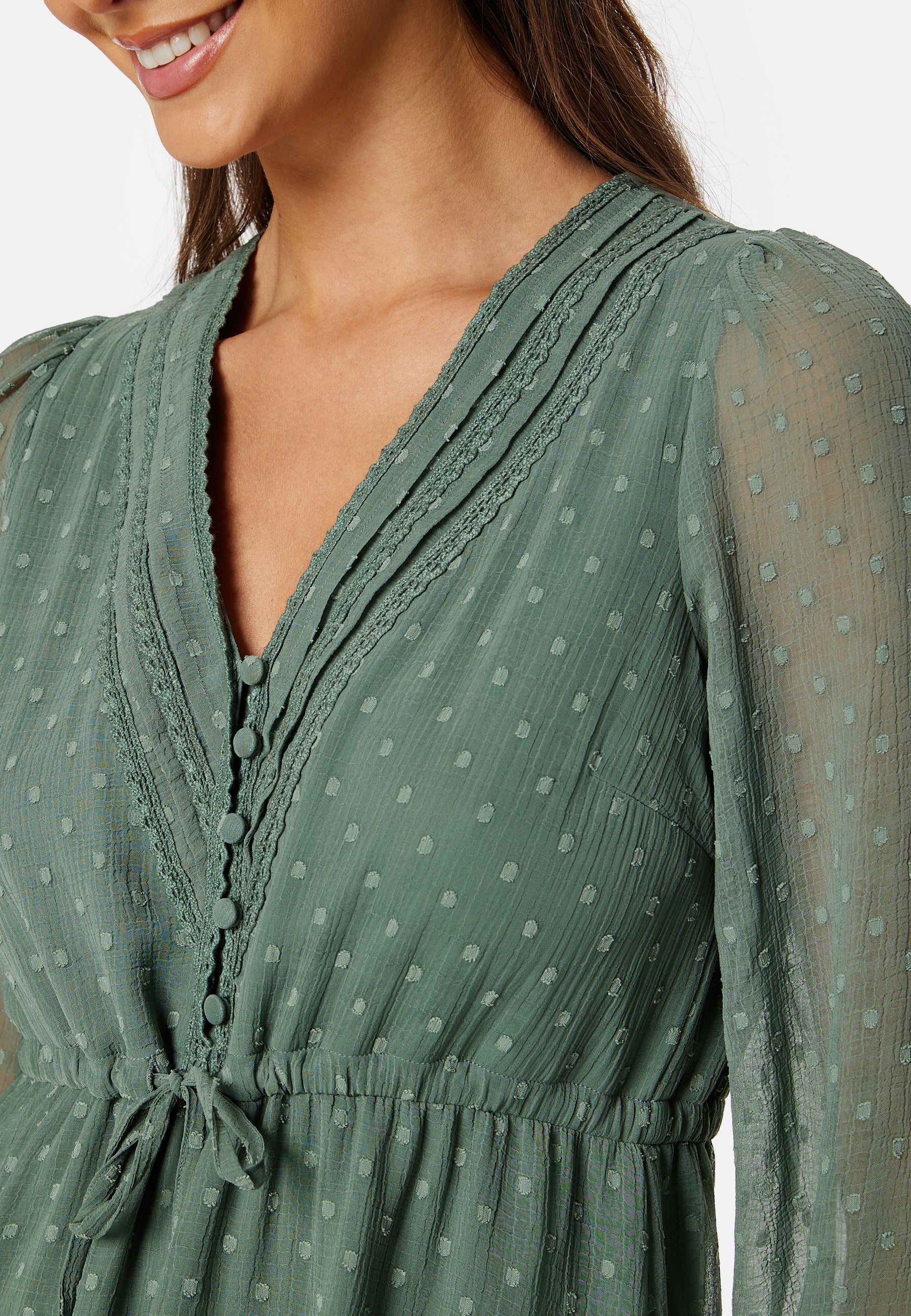 Dobby Dot V-neck Dress - Image 4