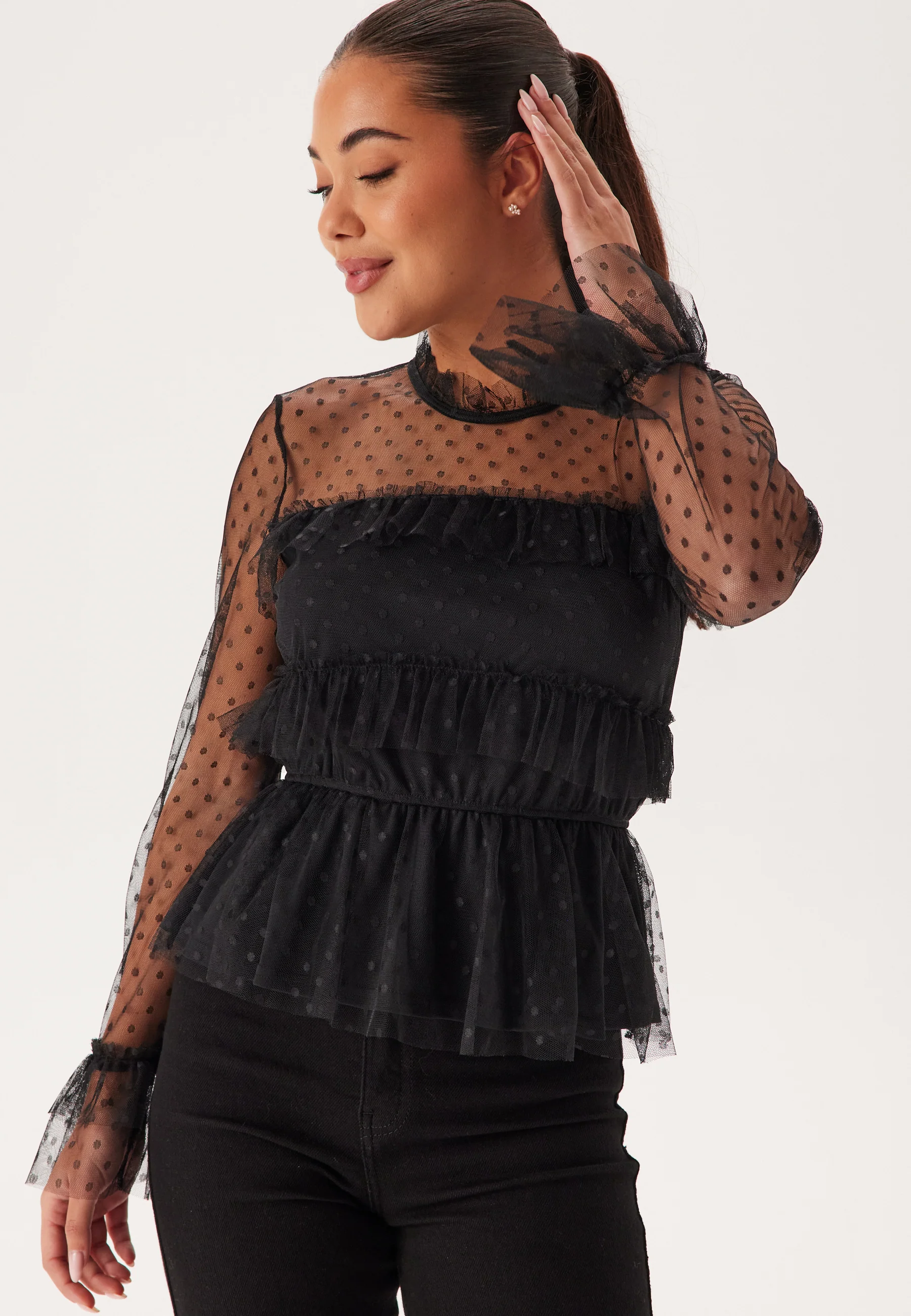Dotted Mesh L/S Blouse
