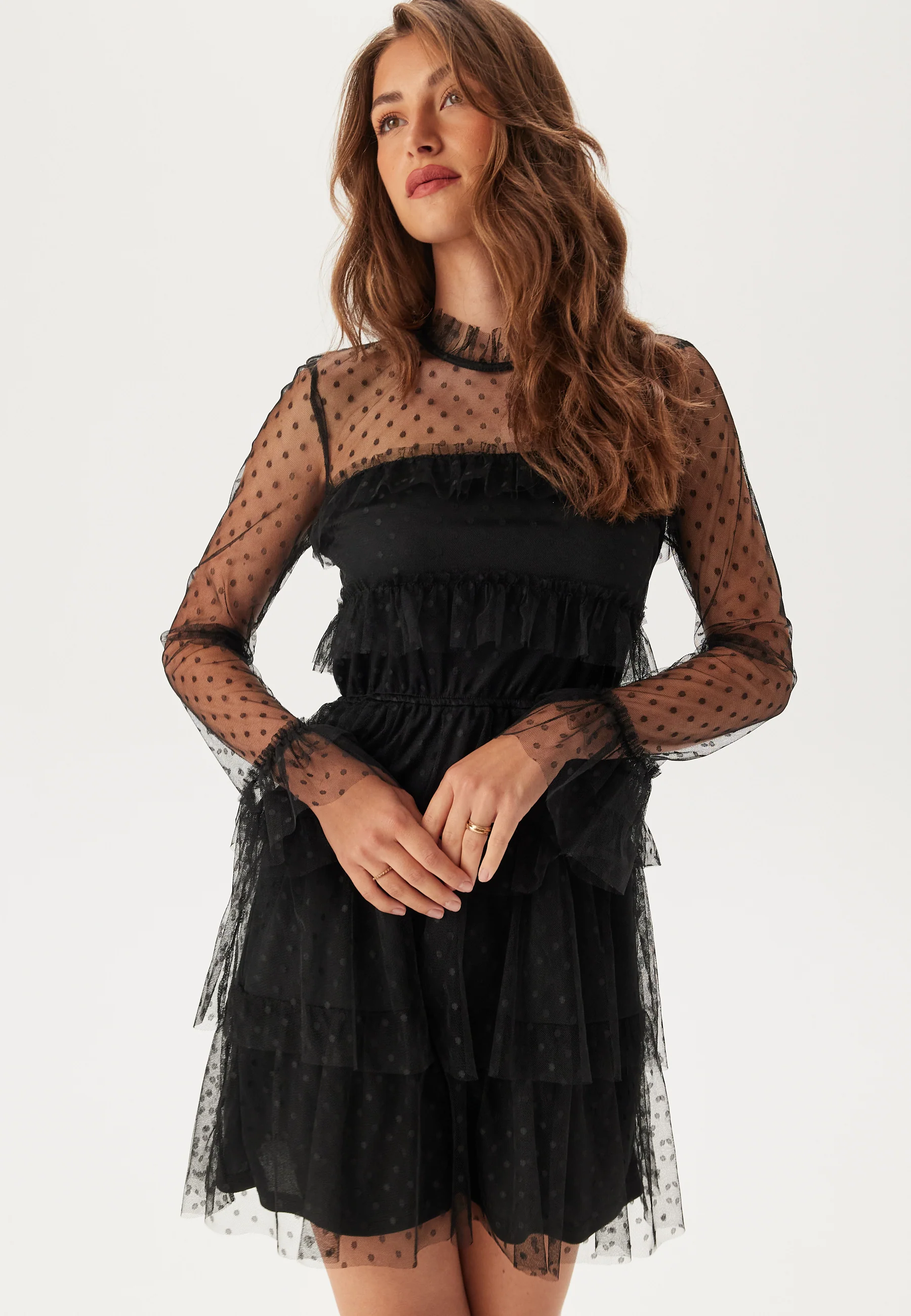 Dotted Mesh L/S Dress - Image 3