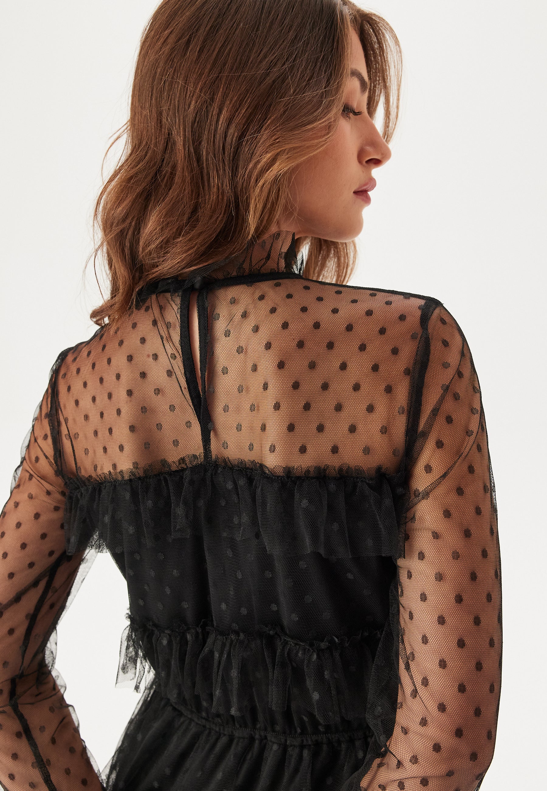 Dotted Mesh L/S Dress - Image 4