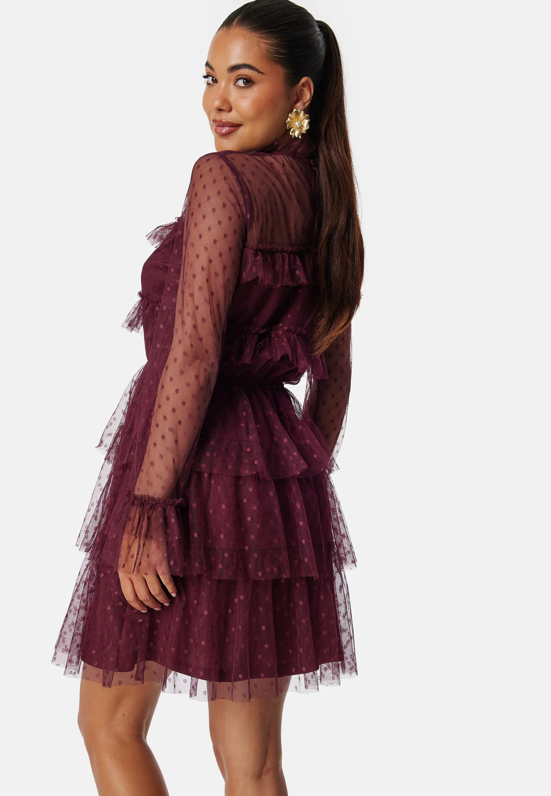 Dotted Mesh L/S Dress - Image 2