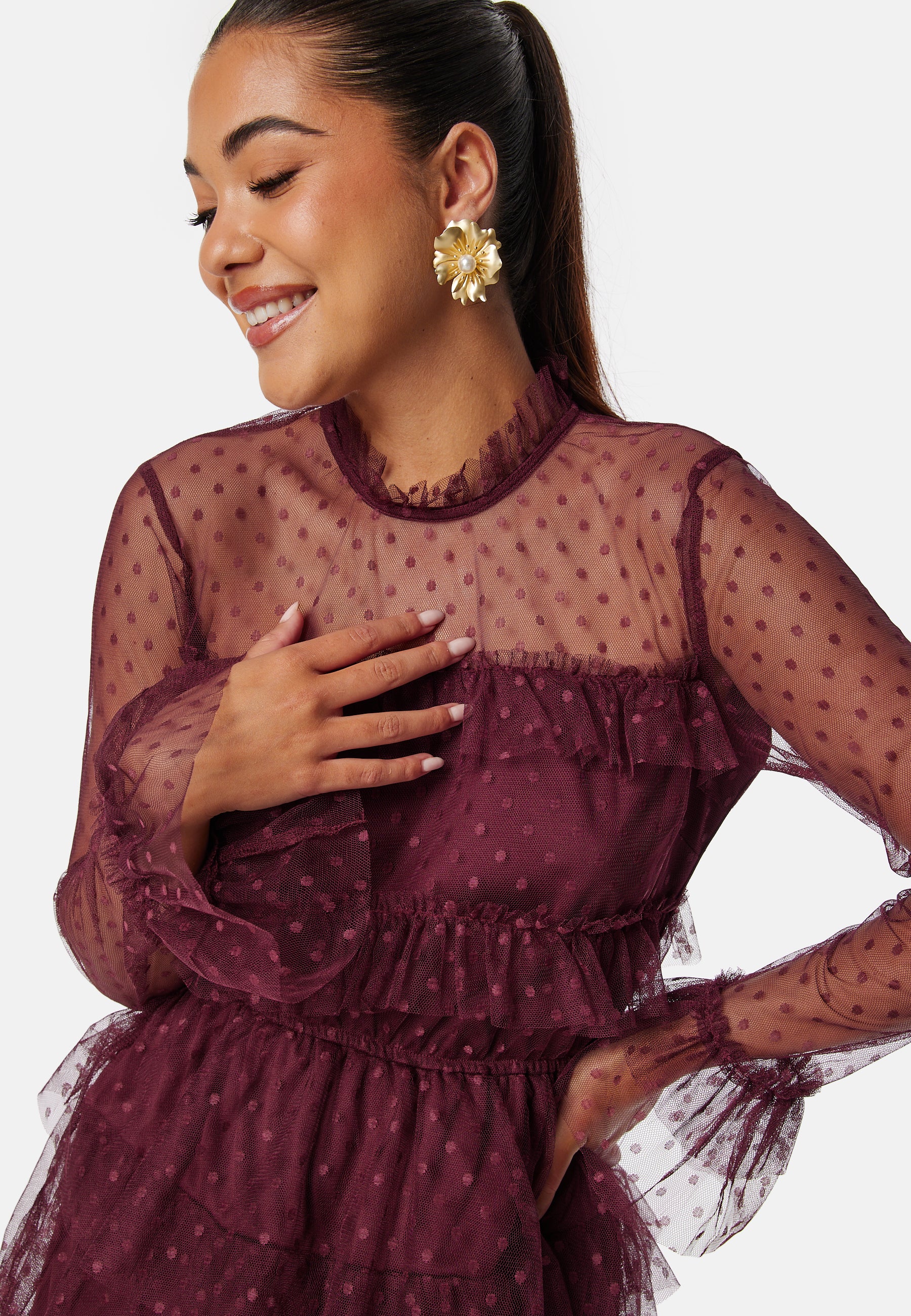 Dotted Mesh L/S Dress - Image 4