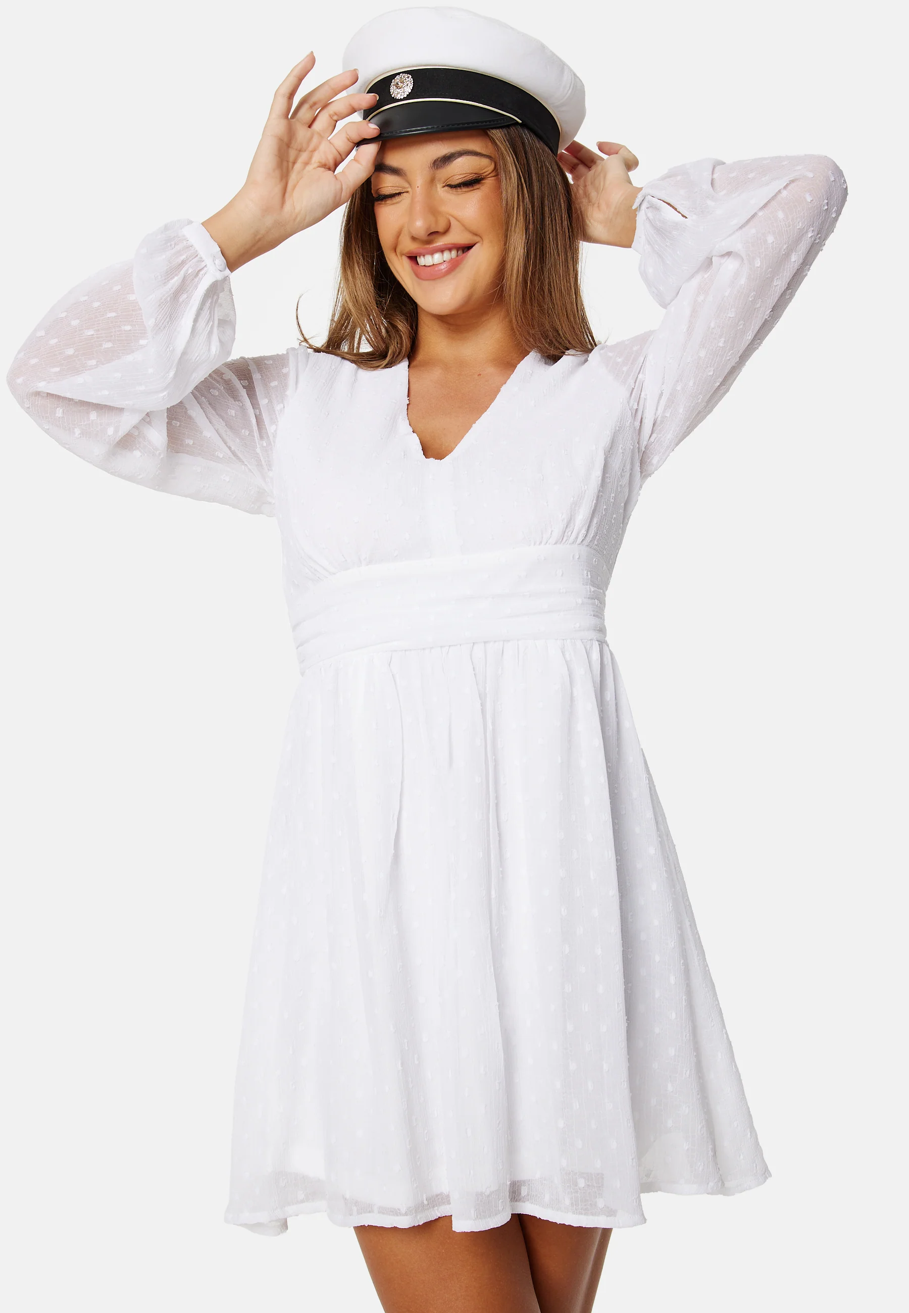 Dotted Tie Back L/S Chiffon Dress - Image 5