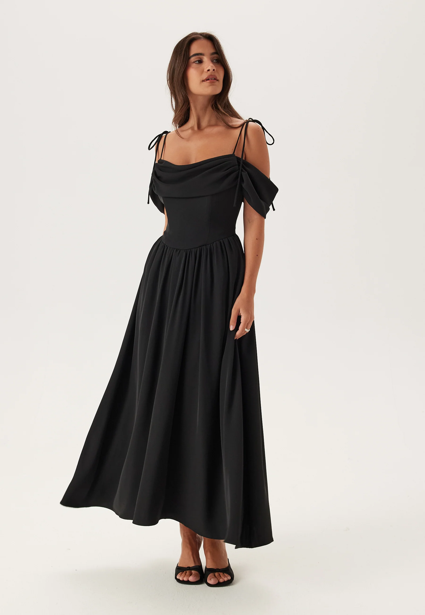 Draped Off Shoulder Corset Midi Dress - Image 3