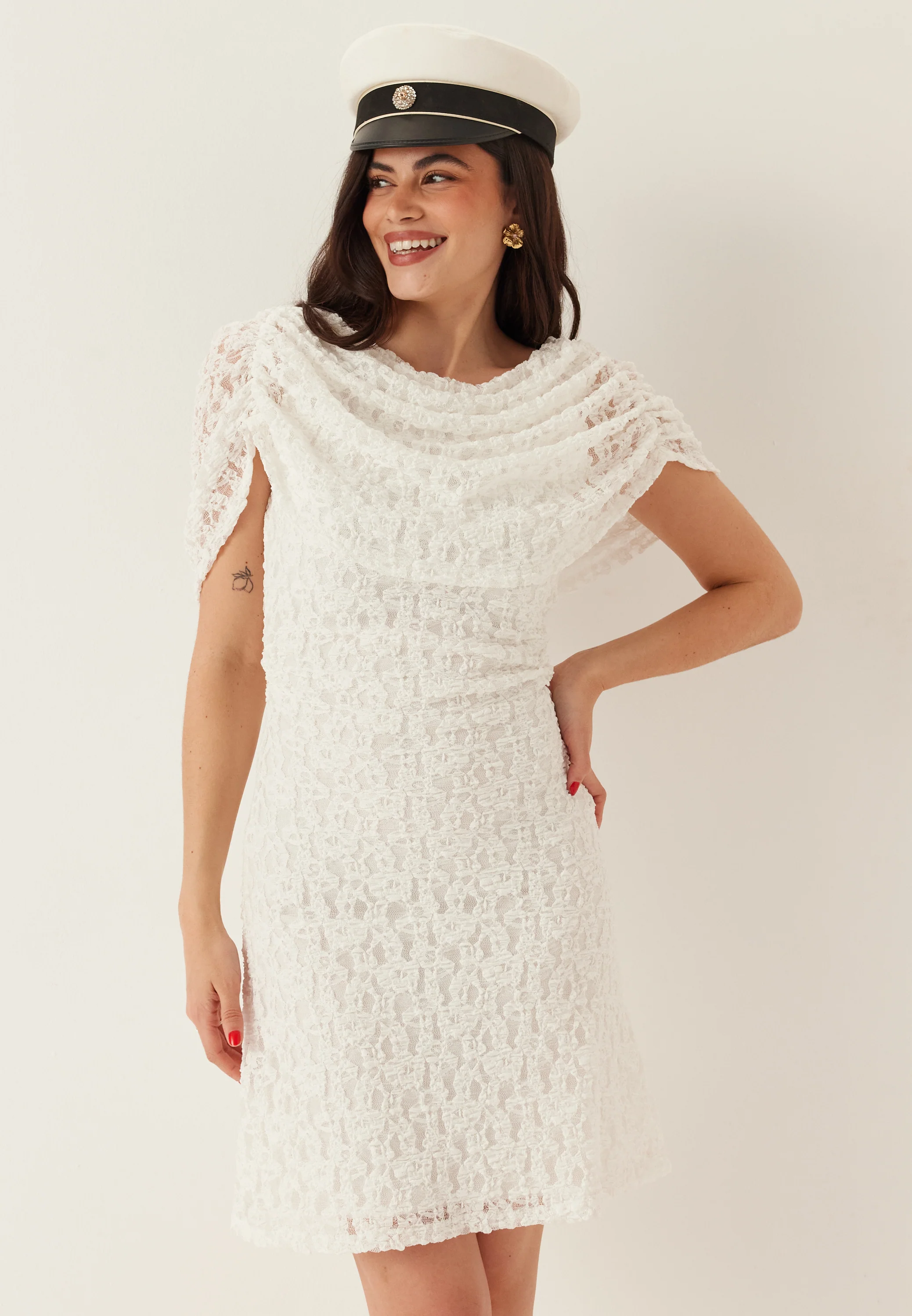 Drapy Cape Lace Dress - Image 3