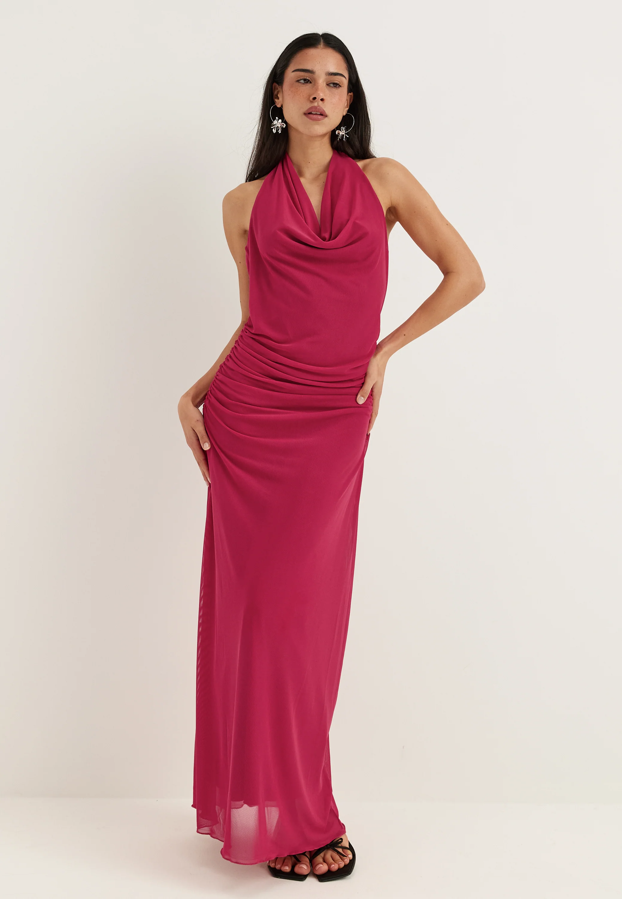 Drapy Halterneck Mesh Dress