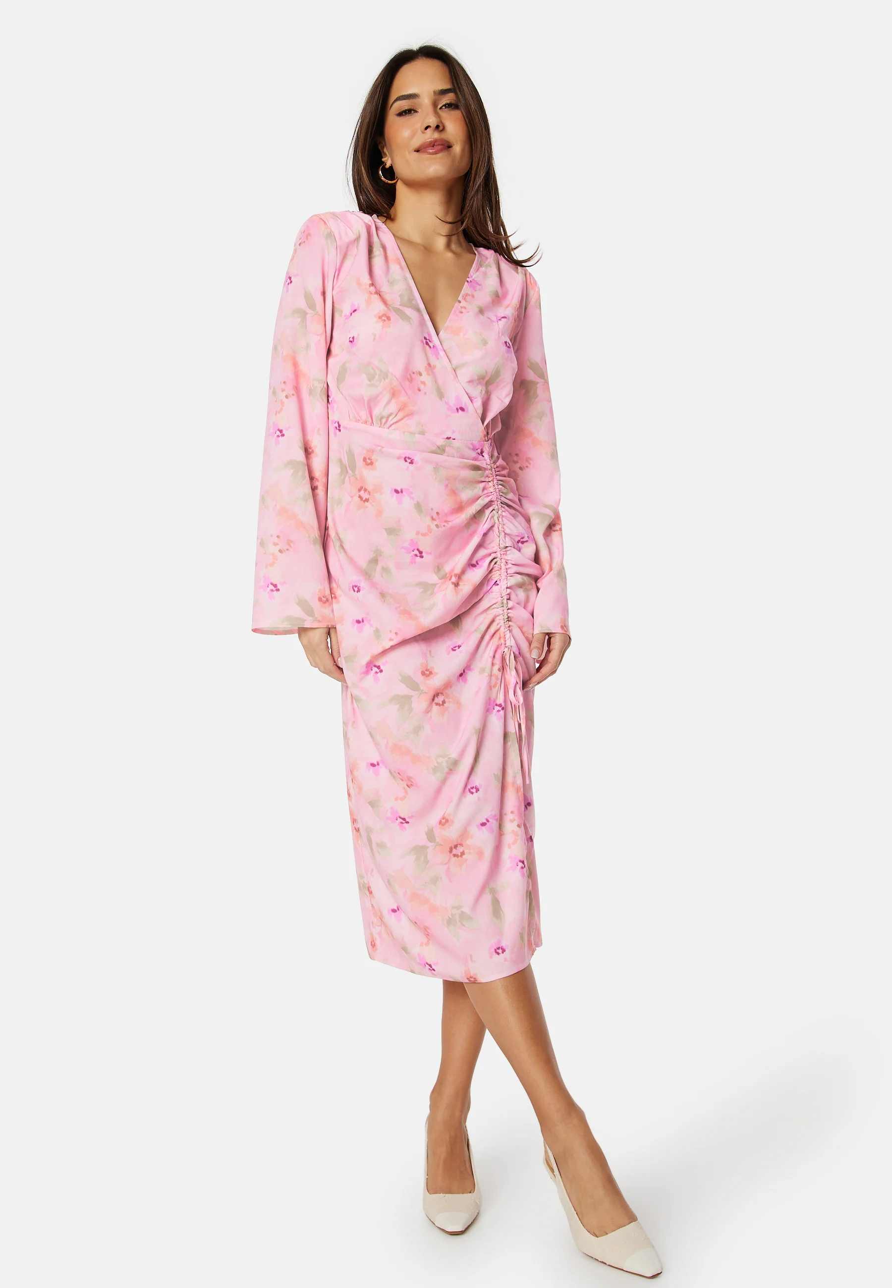 Drawstring L/S Midi Dress