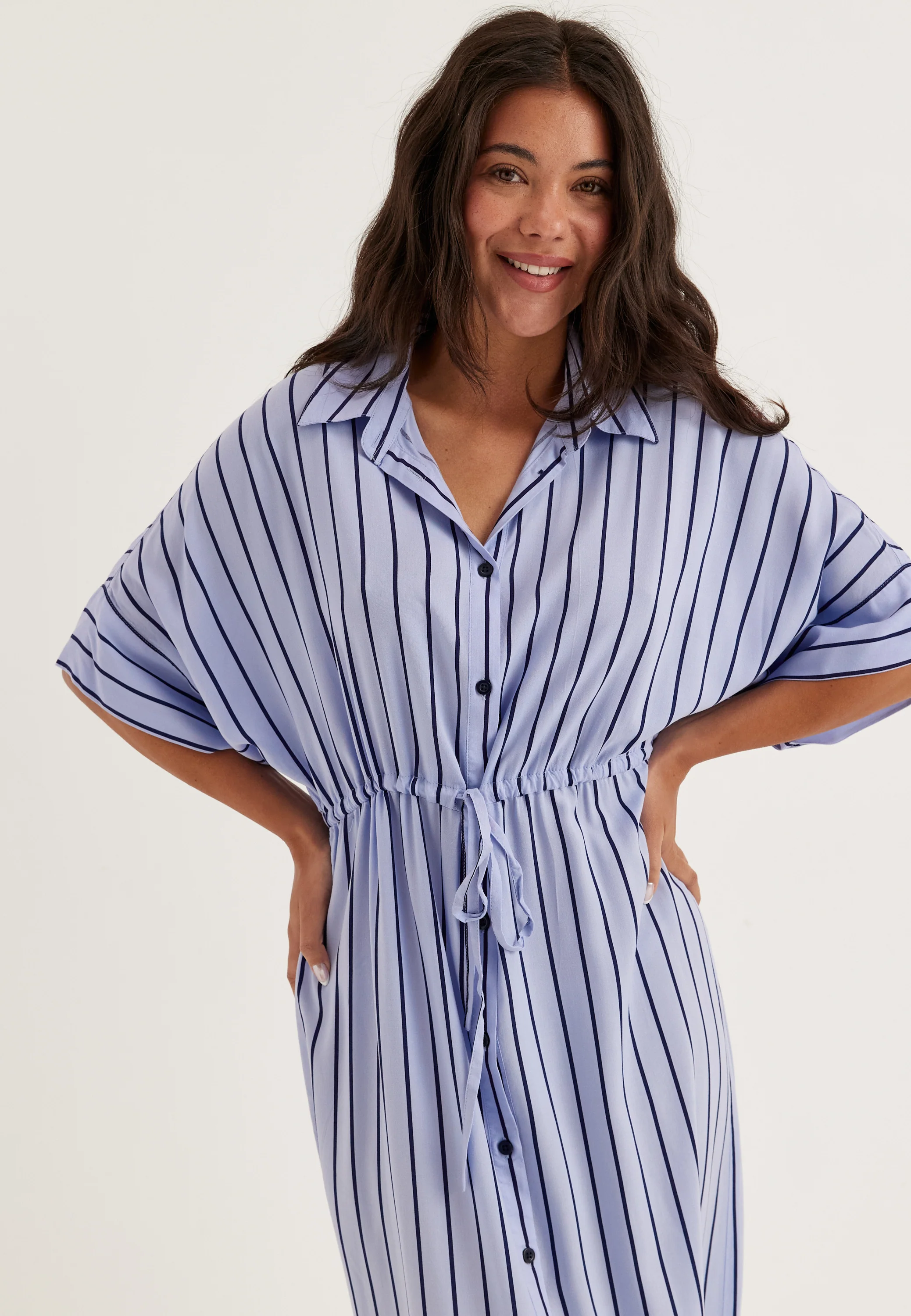 Drawstring Viscose Shirt Dress - Image 3
